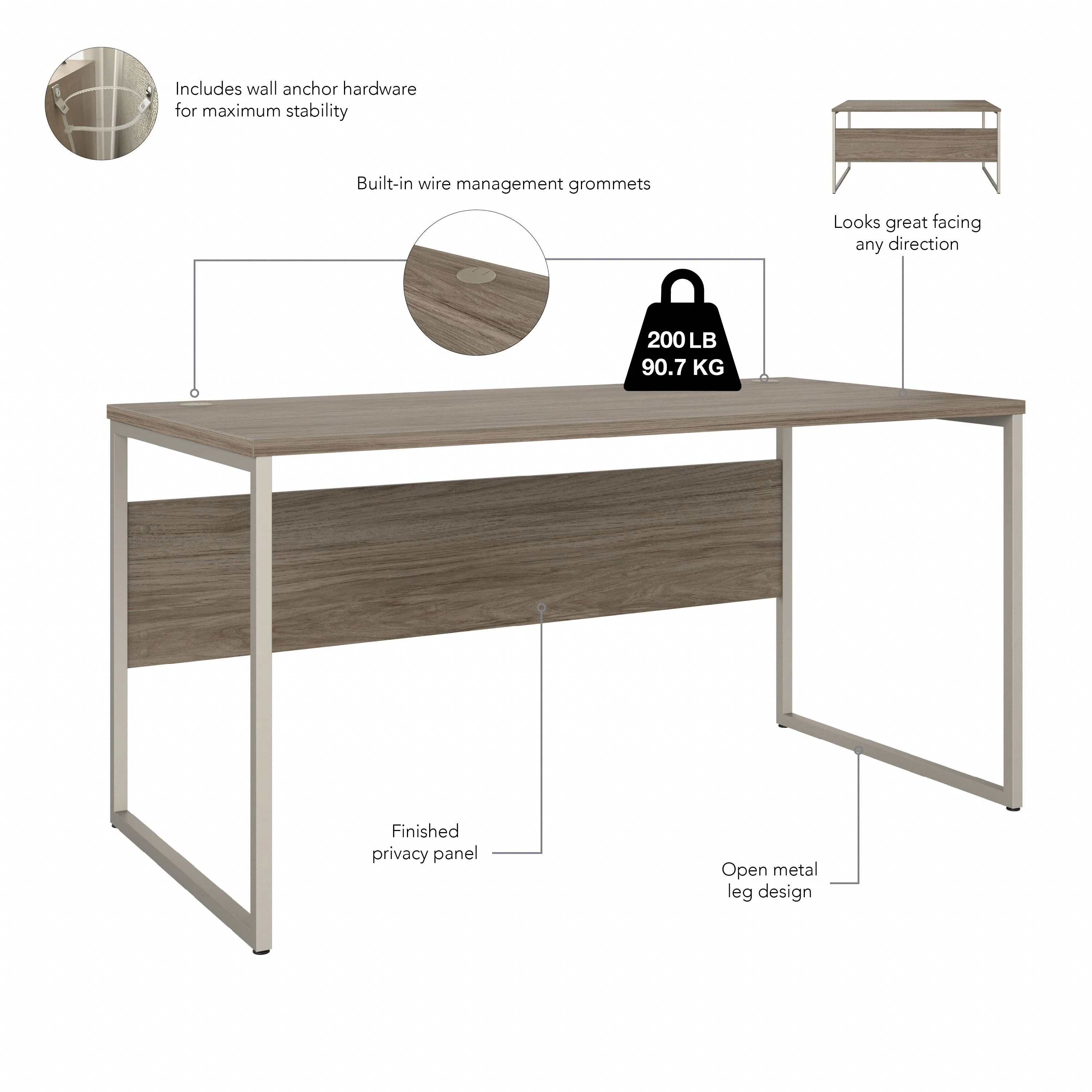 60" Modern Office Desk with Metal Legs in Modern Hickory - Image 2