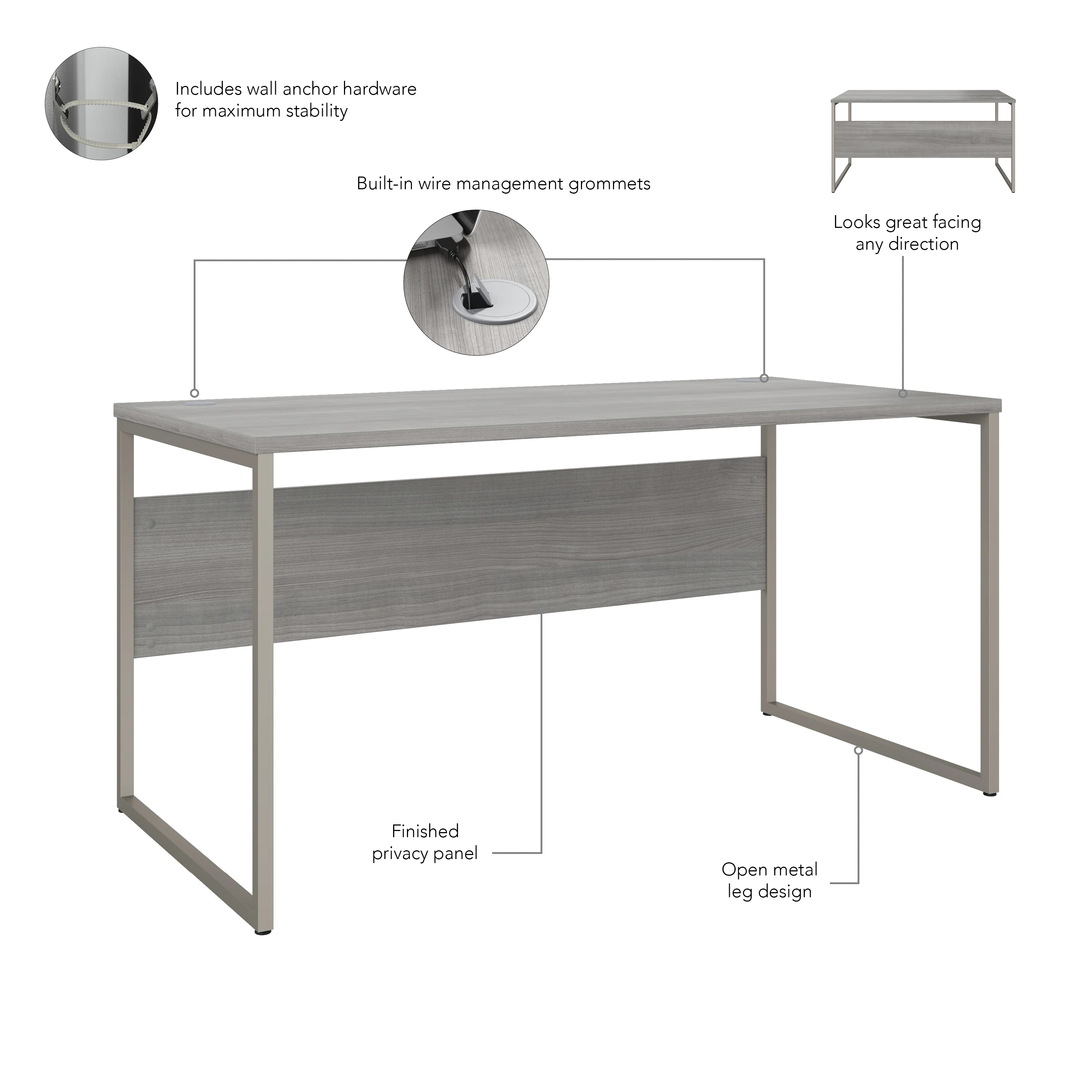 60" Modern Office Desk with Metal Legs in Platinum Gray - Image 2