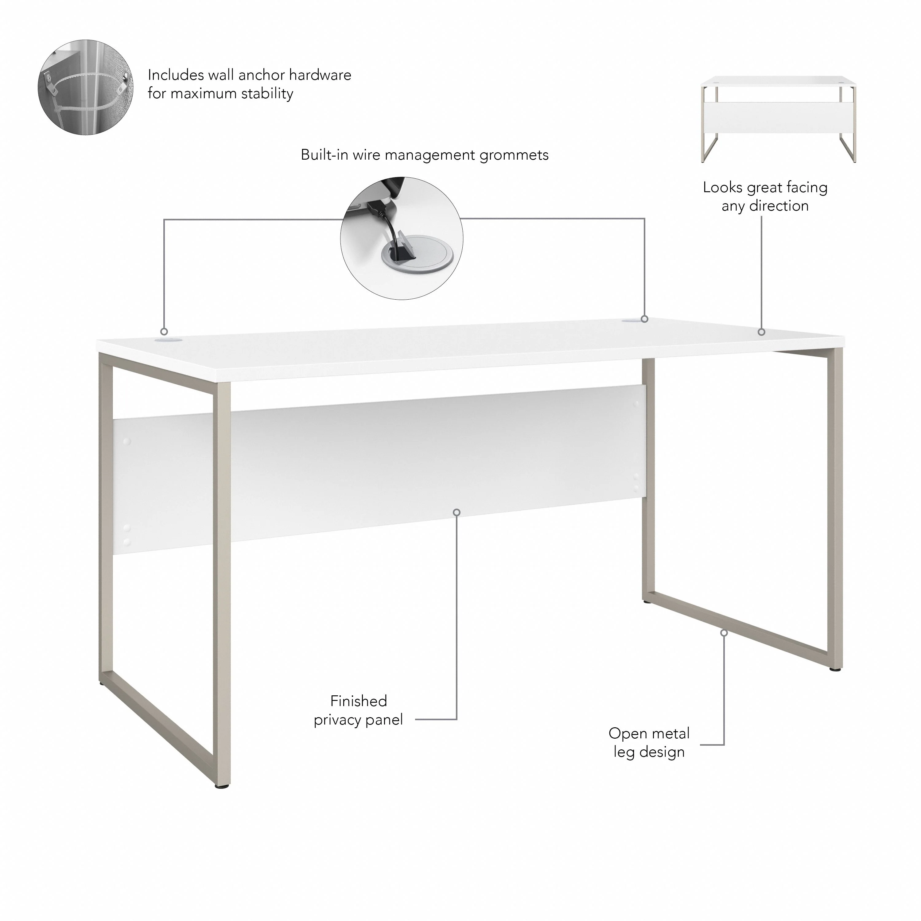 60" Elegant Modern Office Desk with Metal Legs in White - Image 3
