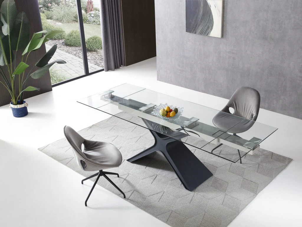 63"-95" Glass & Black Metal Executive Desk or Conference Table