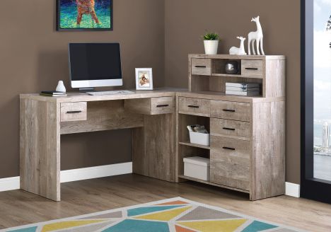63" Taupe Woodgrain L-Shaped Office Desk & Storage Area in One - Image 2