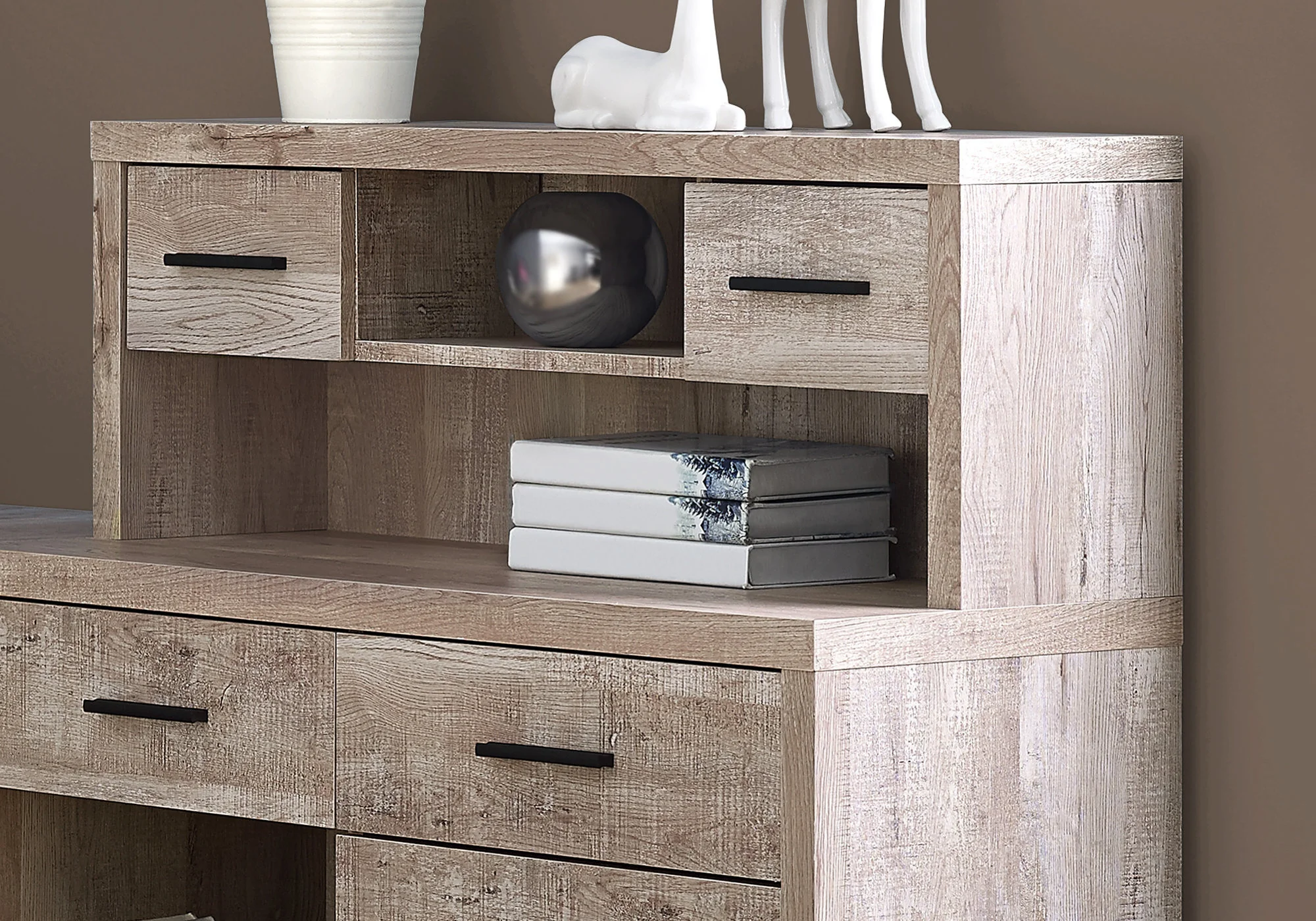 63" Taupe Woodgrain L-Shaped Office Desk & Storage Area in One - Image 3