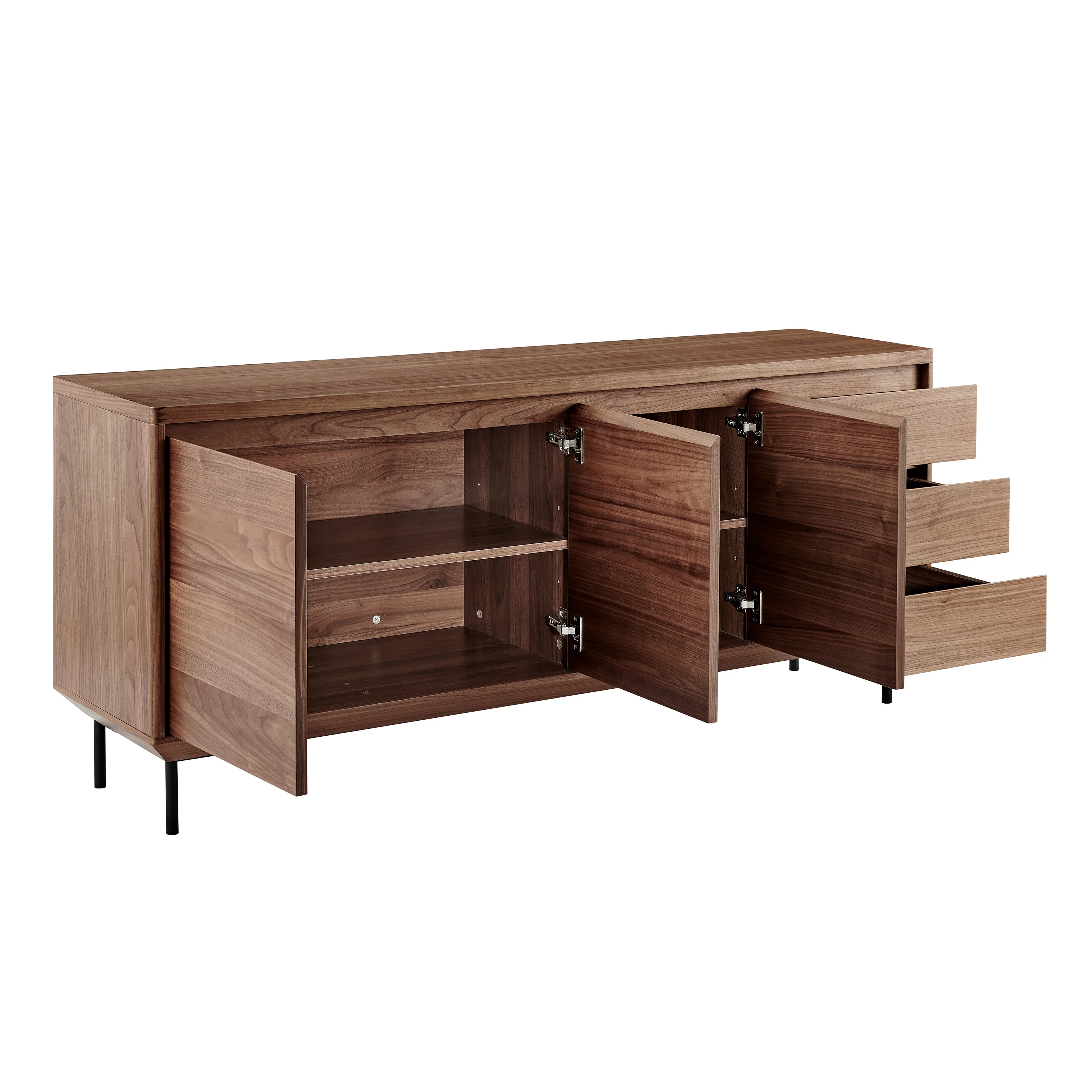 63" Walnut Credenza with Cabinets & Drawers - Image 3