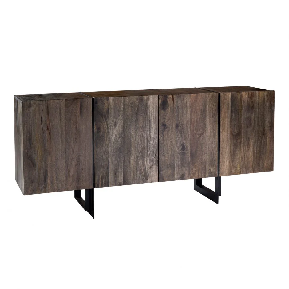 64" Solid Mango Wood & Iron Modern Storage Credenza - Image 3