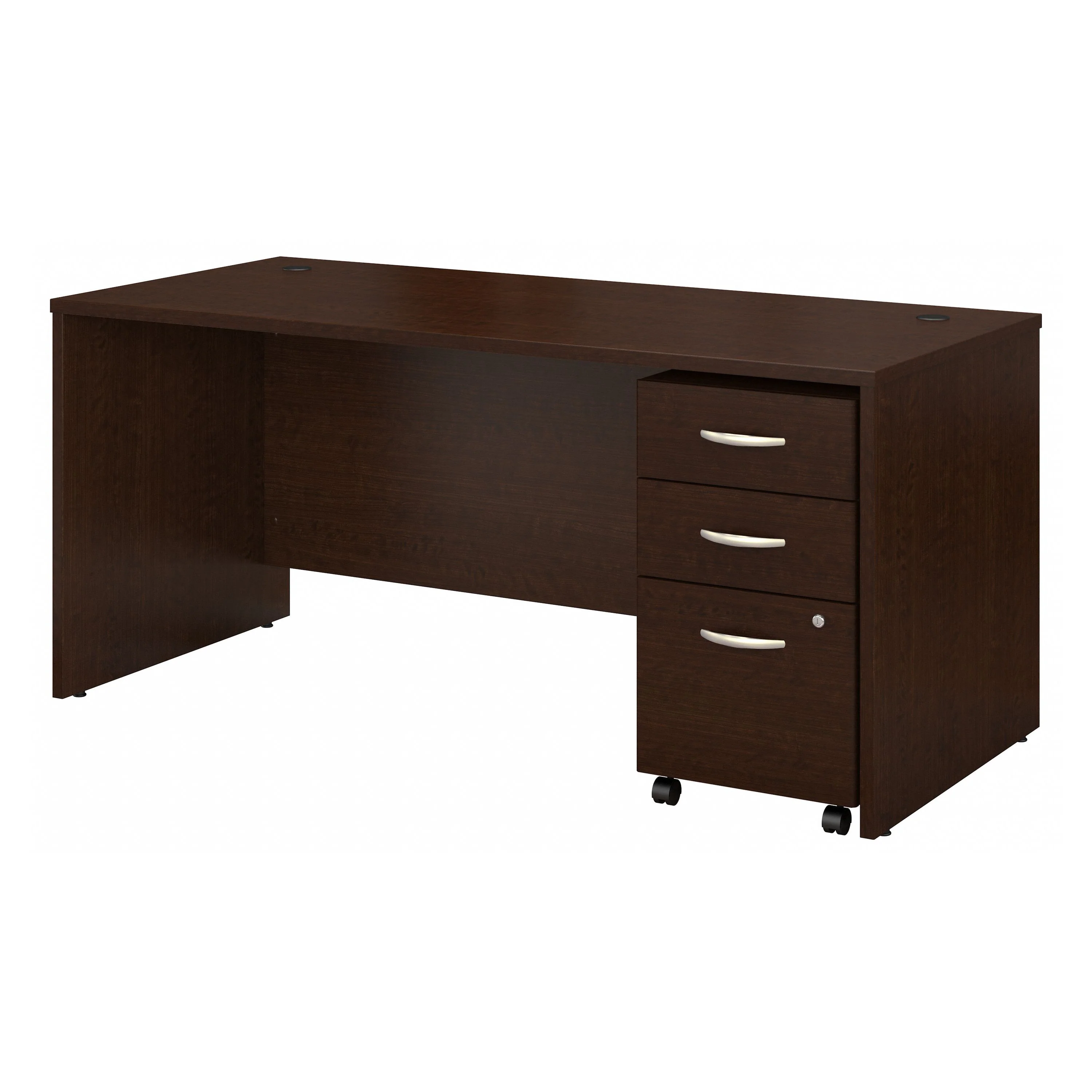 66" Modern Office Desk with Mobile Pedestal in Mocha Cherry - Image 2