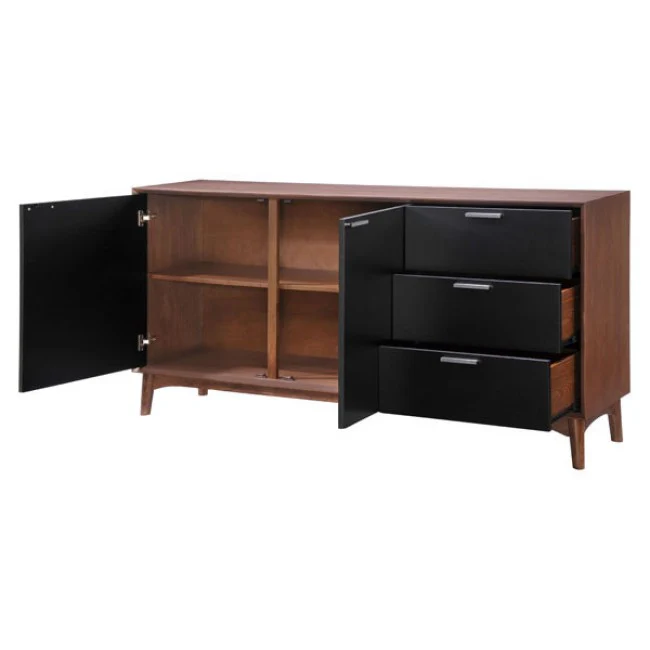 Mid-Century Style Black and Walnut Storage Credenza - Image 3