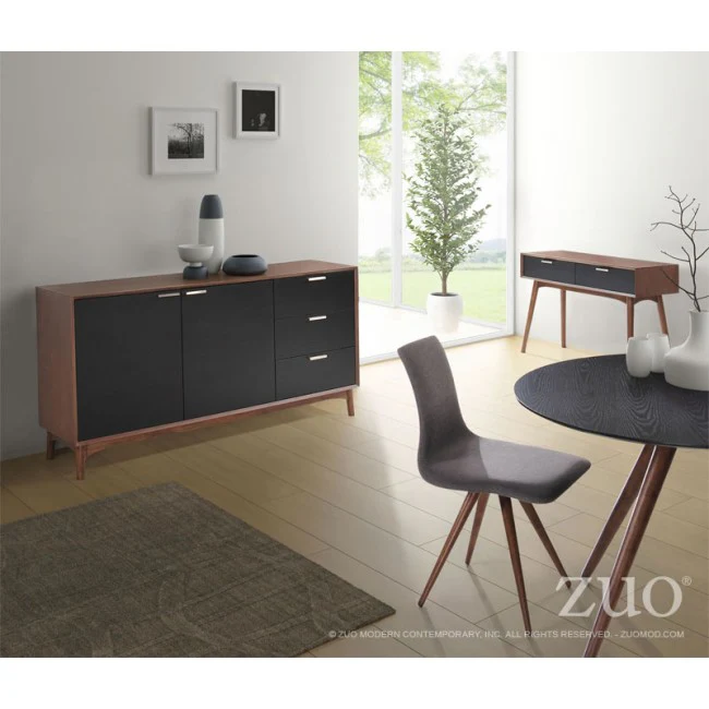 Mid-Century Style Black and Walnut Storage Credenza - Image 6