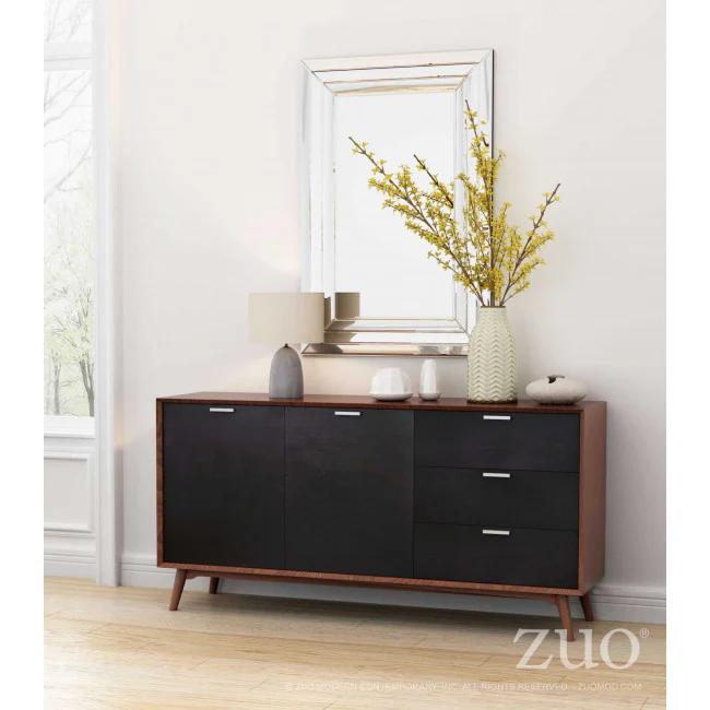 Mid-Century Style Black and Walnut Storage Credenza - Image 7