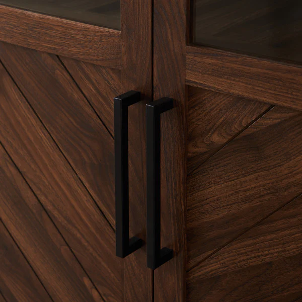 68" Dark Walnut Cabinet/Bookshelf with Chevron-Patterned Doors - Image 4