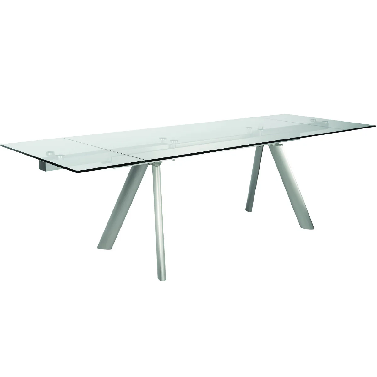 71" - 102" Premium Glass Conference Table with Brushed Stainless Legs - Image 2