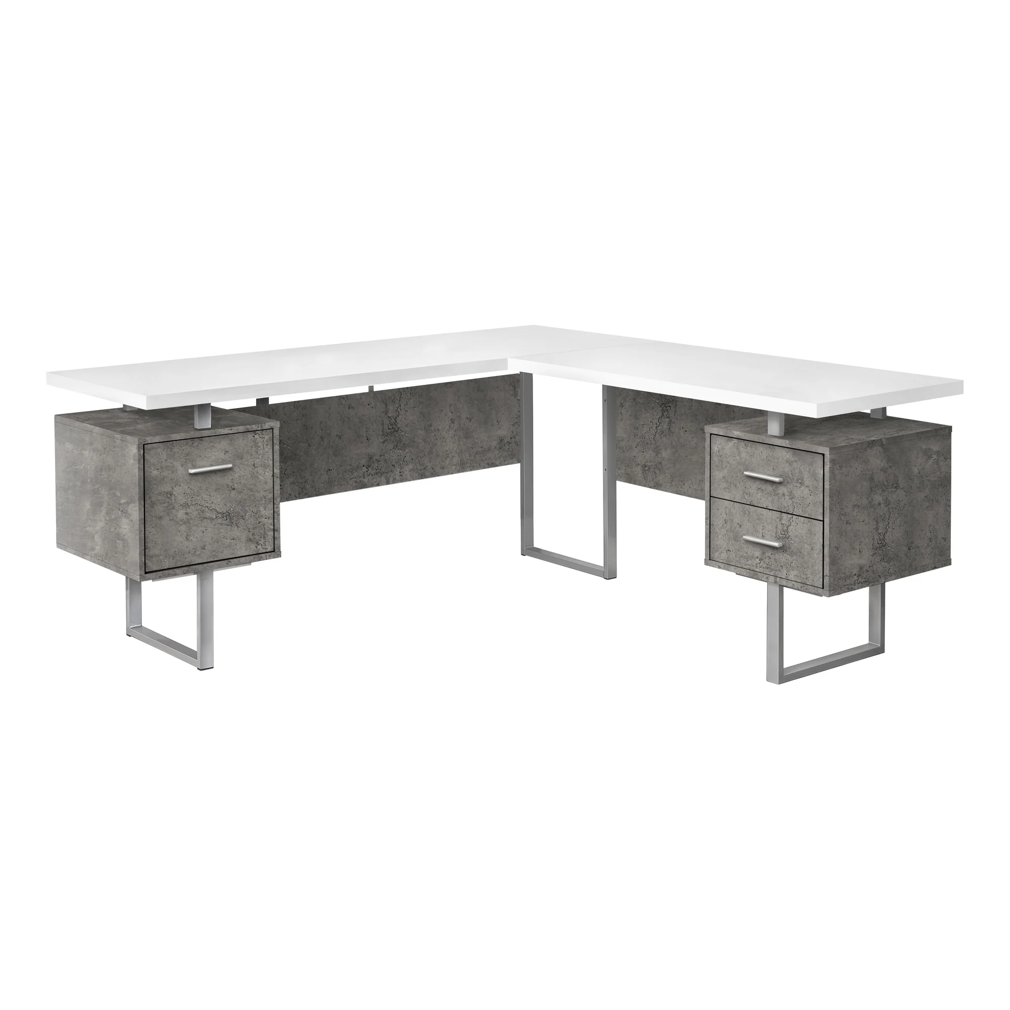 71" Concrete & White L-Shaped Floating Desk - Image 2