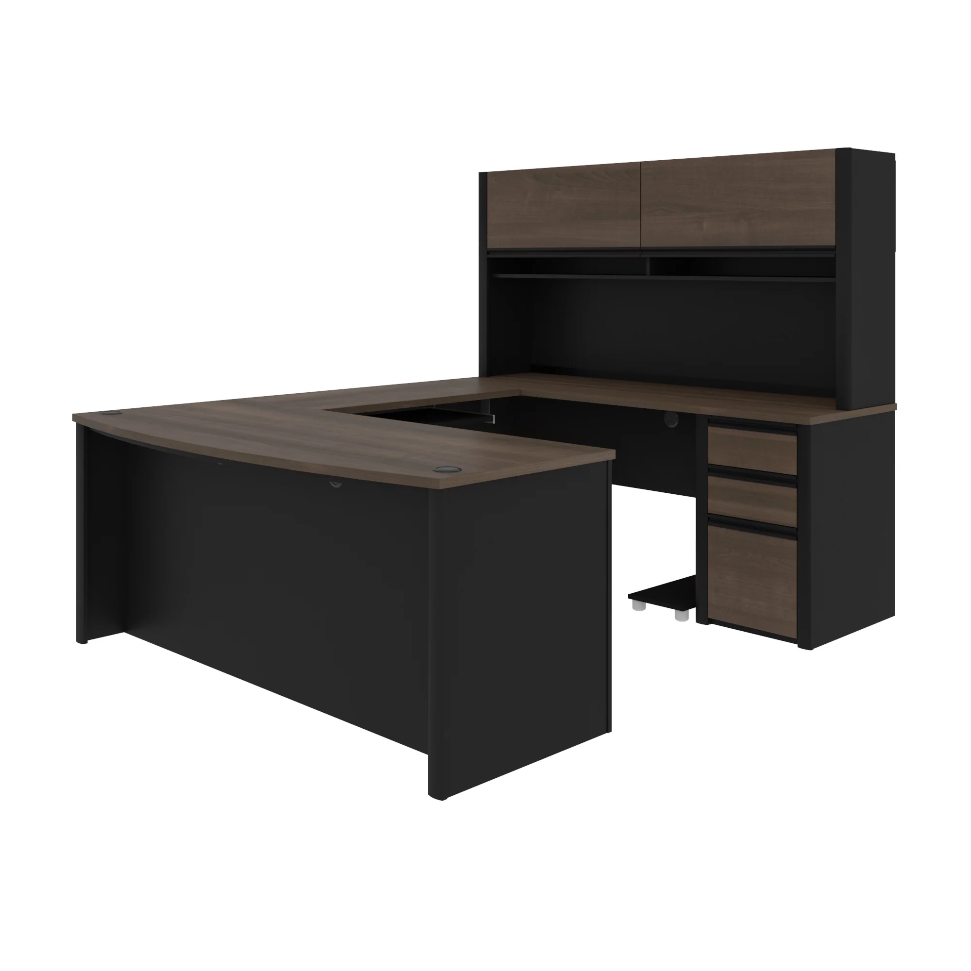 71" Executive U-Shaped Desk with File Drawers and Hutch in Antigua and Black - Image 3