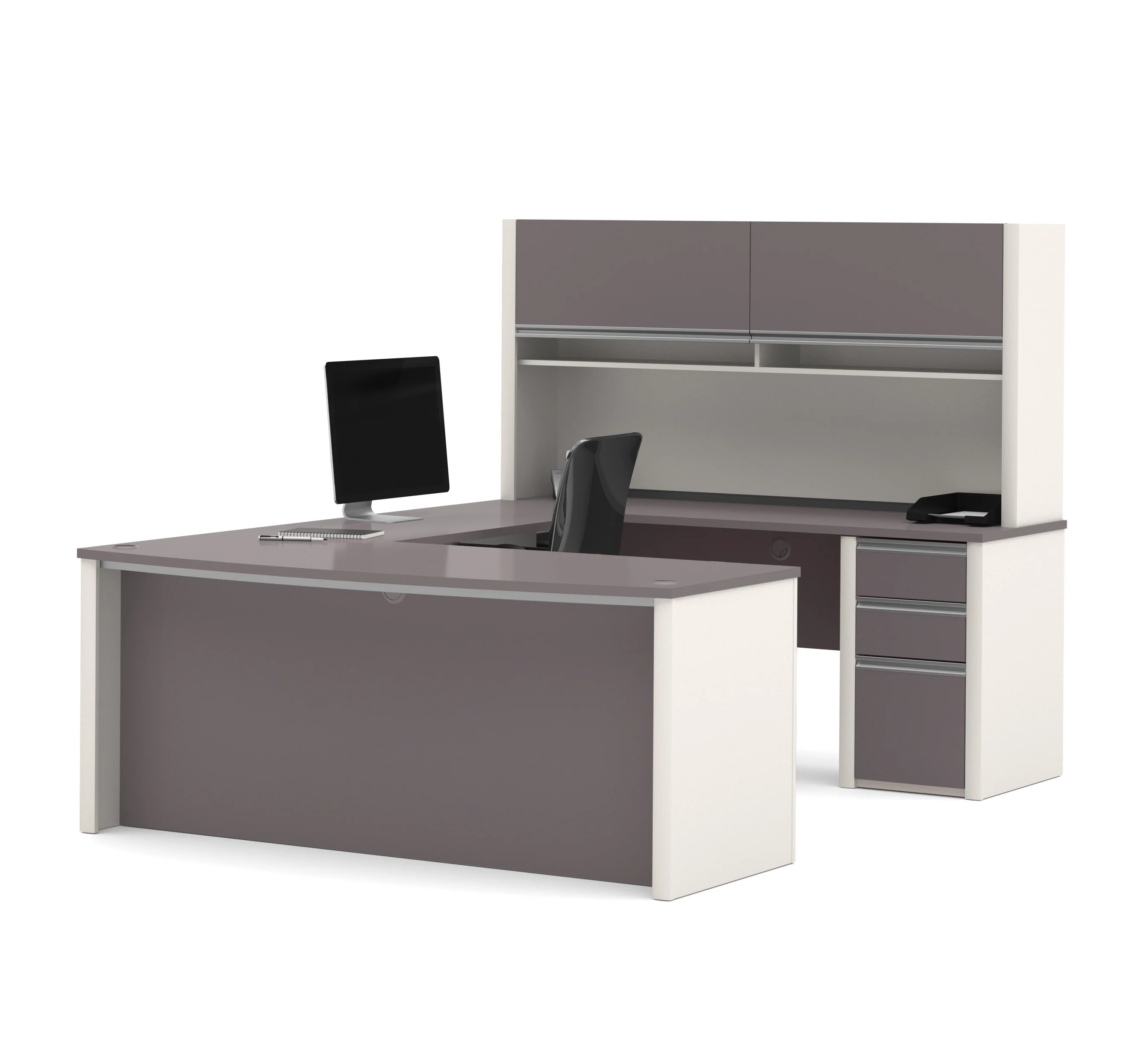 71" Executive U-Shaped Desk with File Drawers and Hutch in Slate and Sandstone - Image 2