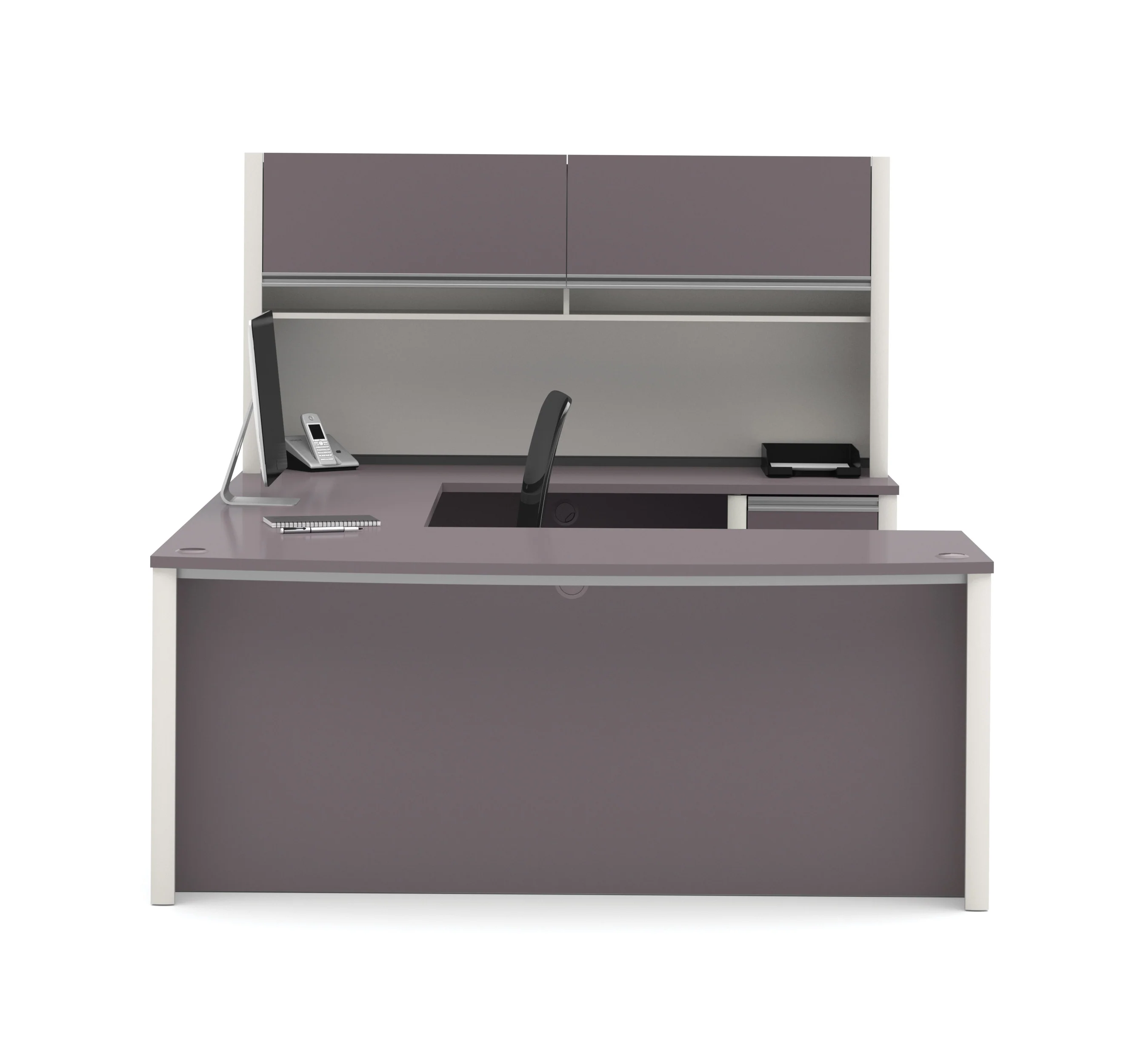 71" Executive U-Shaped Desk with File Drawers and Hutch in Slate and Sandstone - Image 3