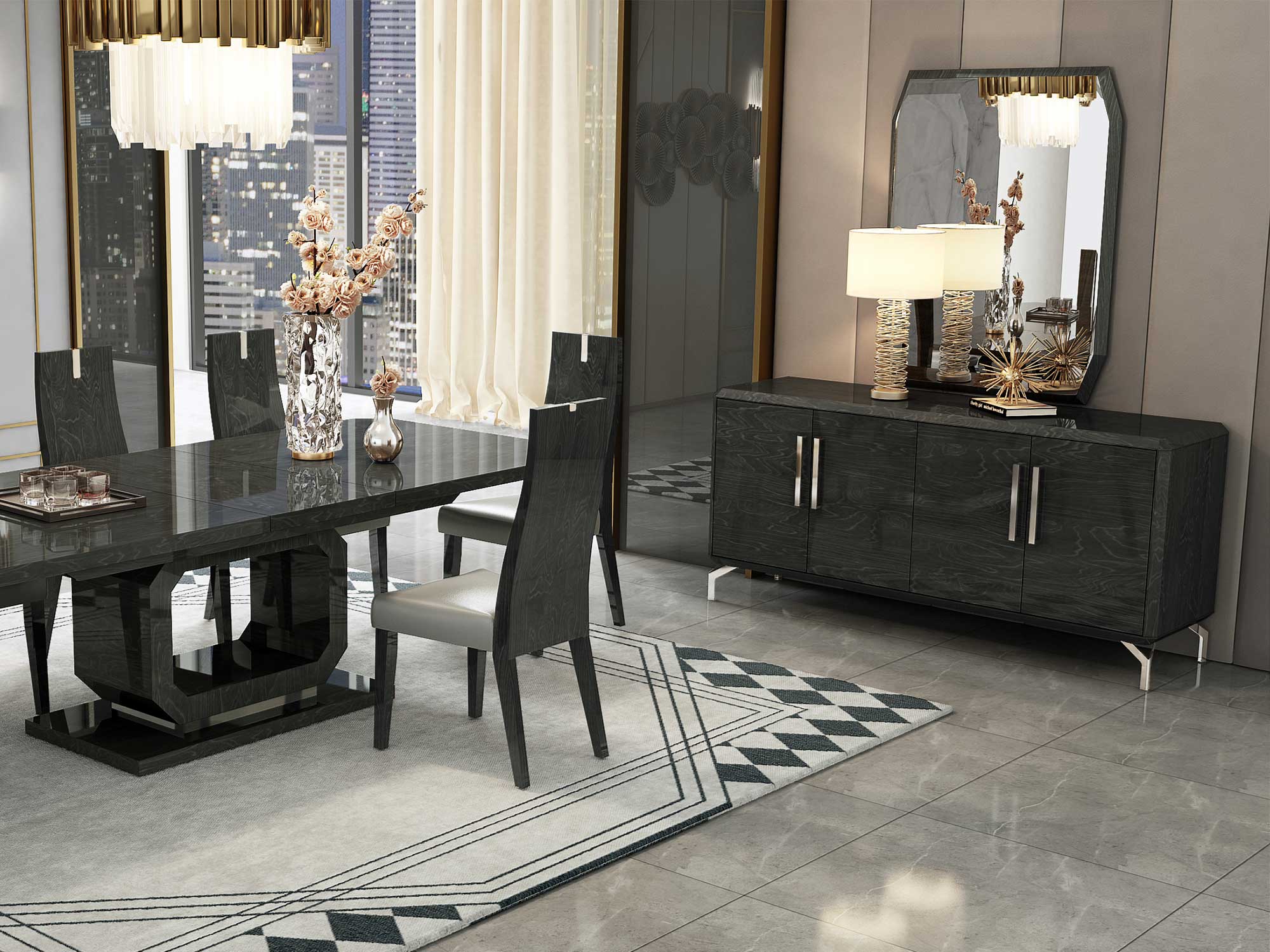 71" Gray Woodgrain Elegant Credenza with Mirror - Image 2