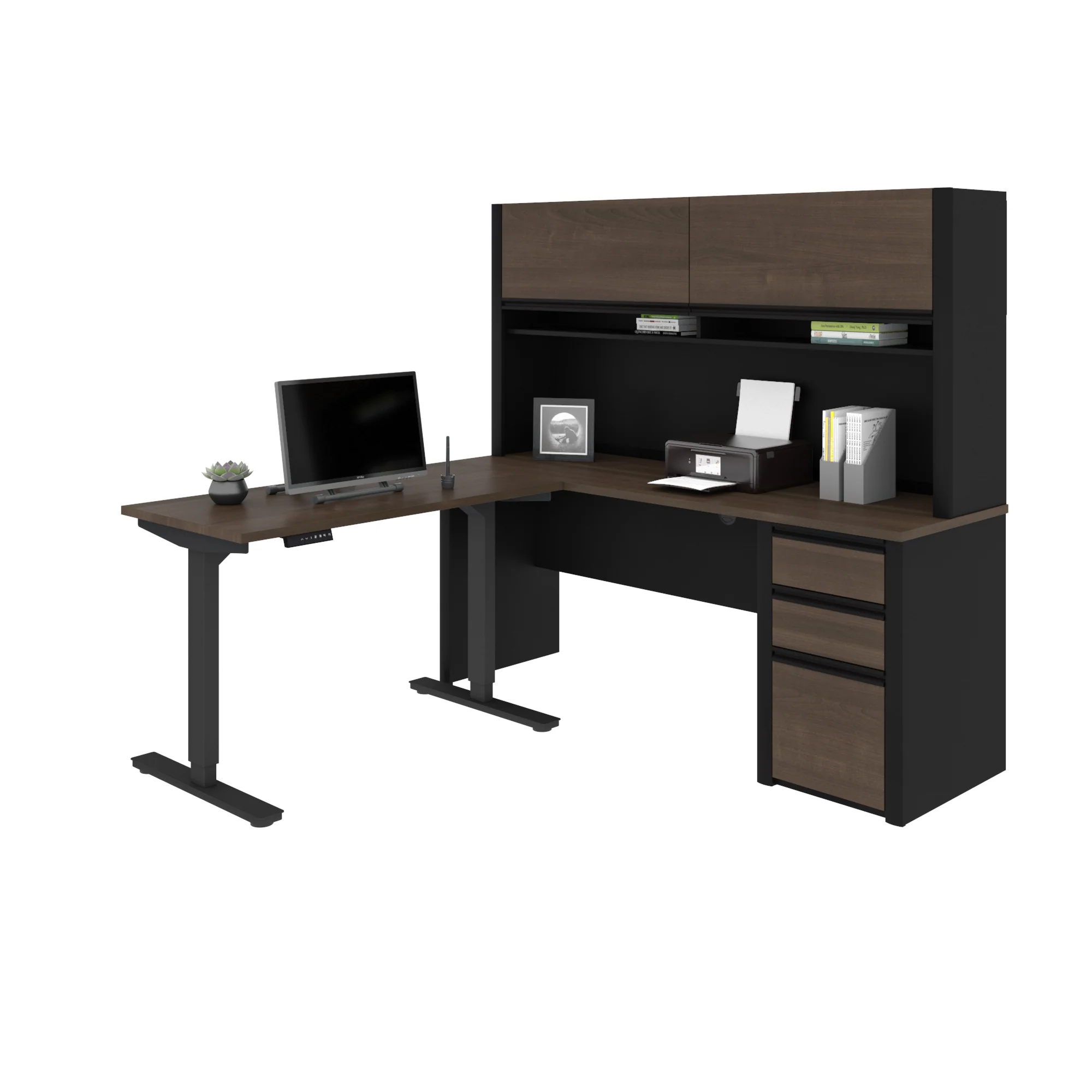 Modern Antigua and Black Desk & Hutch with Included Height Adjustable Desk - Image 2