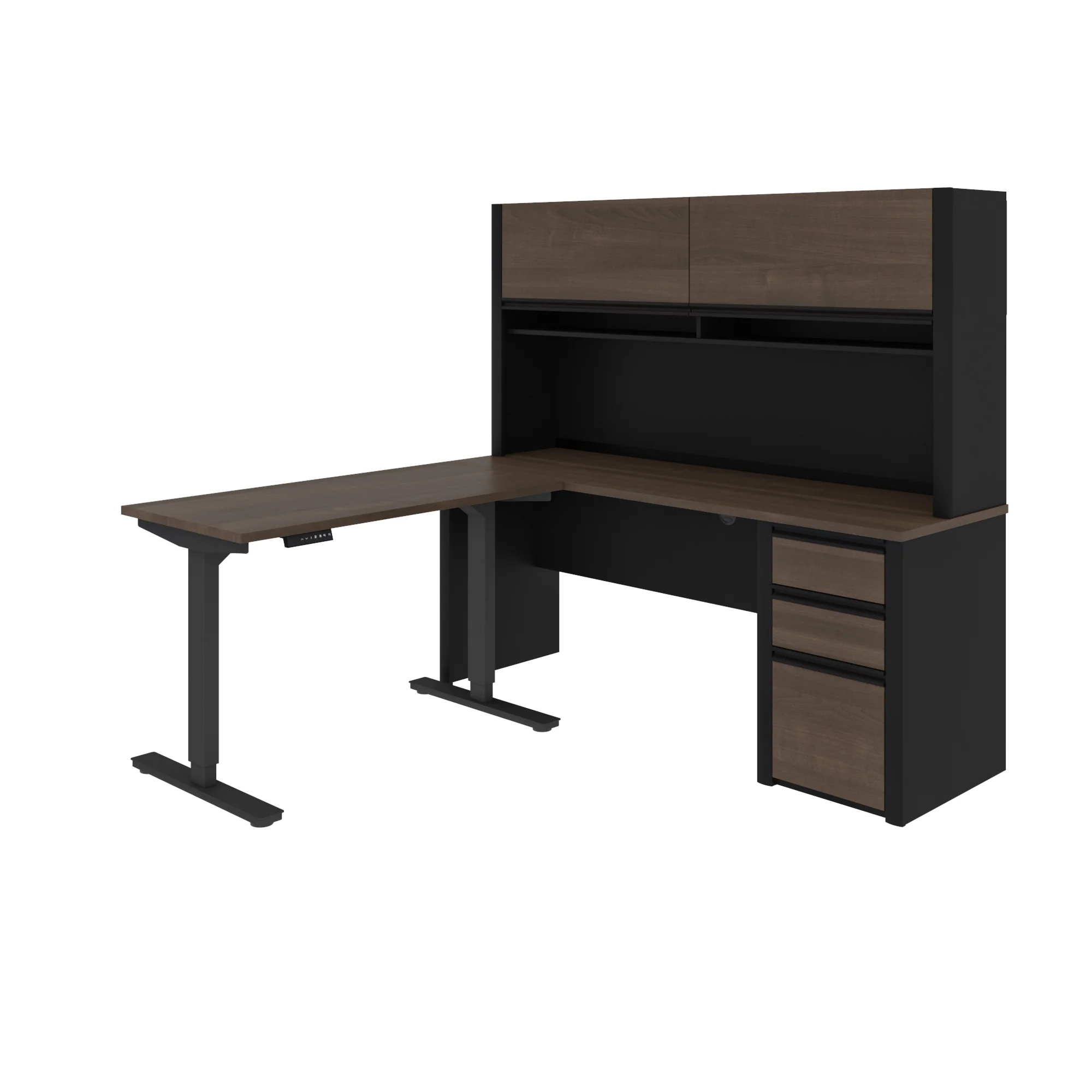 Modern Antigua and Black Desk & Hutch with Included Height Adjustable Desk - Image 3