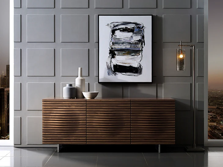 Unique 71" Walnut & Brushed Metal Credenza - Image 3