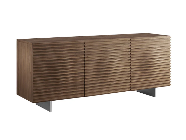 Unique 71" Walnut & Brushed Metal Credenza - Image 4