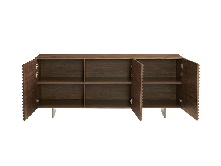Unique 71" Walnut & Brushed Metal Credenza - Image 5