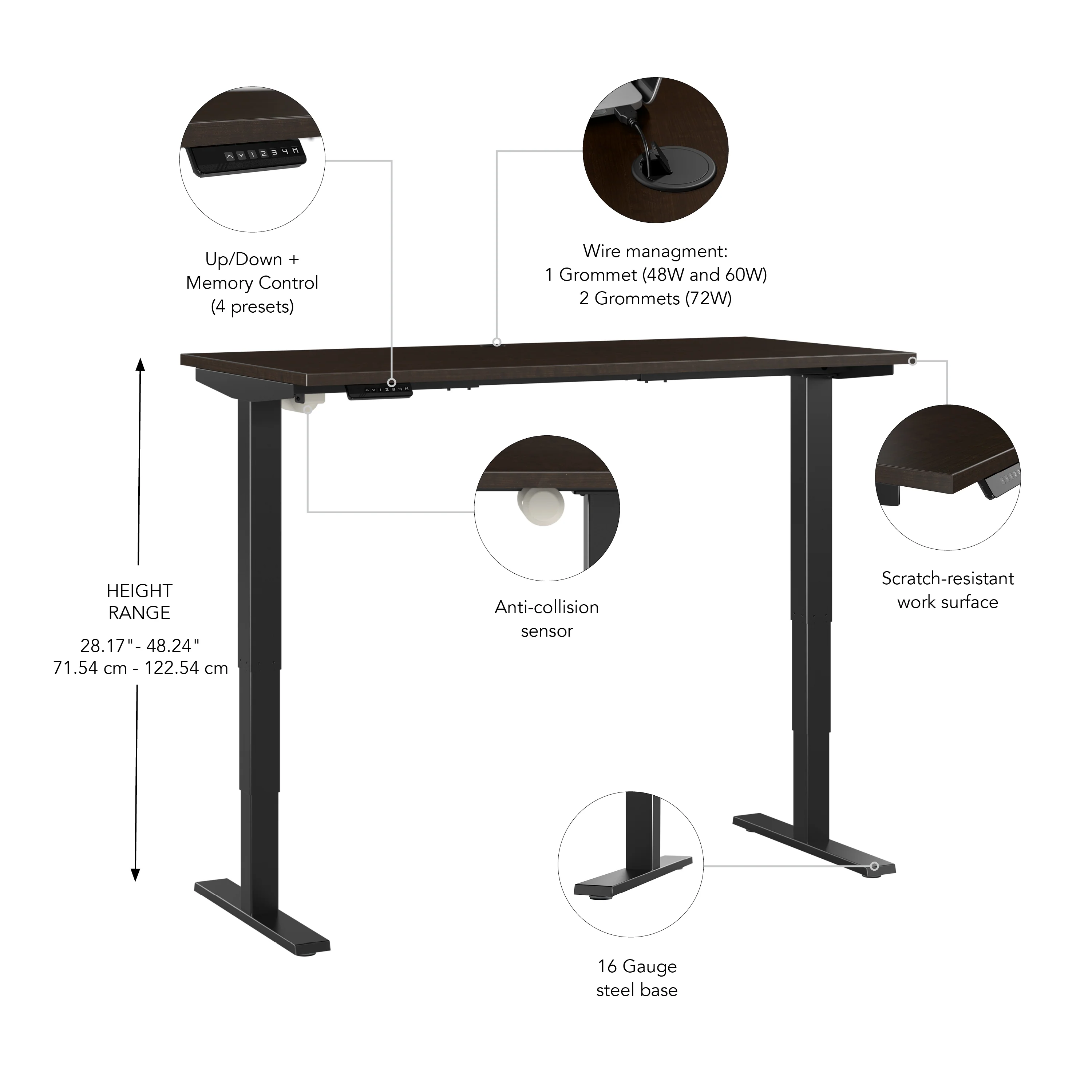 72" Modern Adjustable Standing Office Desk in Mocha Cherry - Image 2