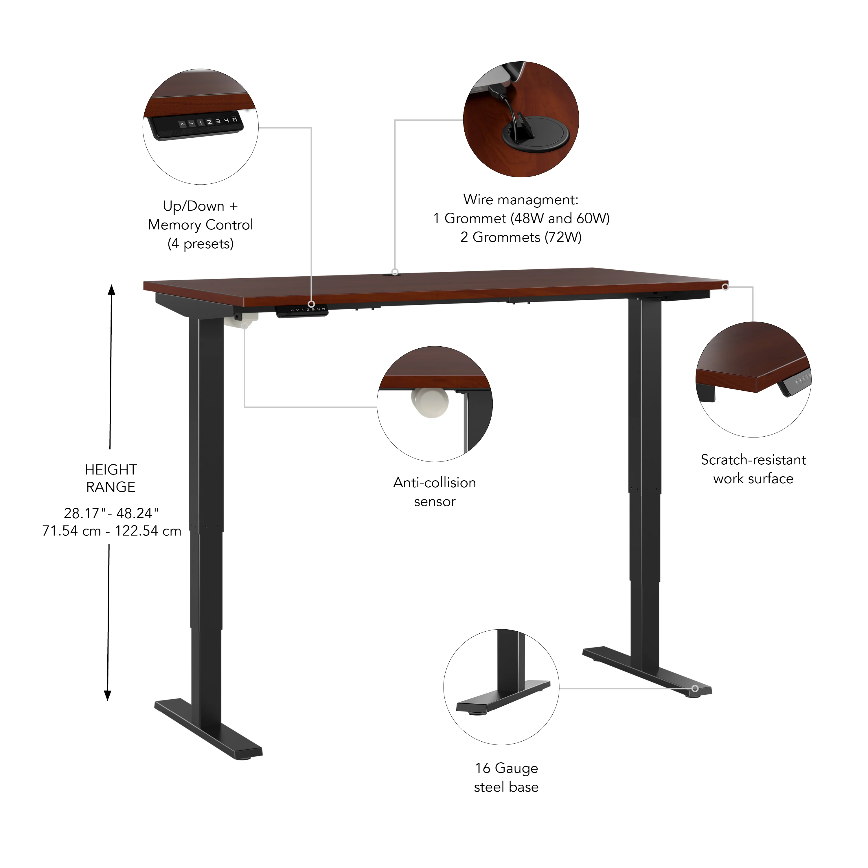 72" Large Modern Adjustable Standing Office Desk in Hansen Cherry with Black Base - Image 2
