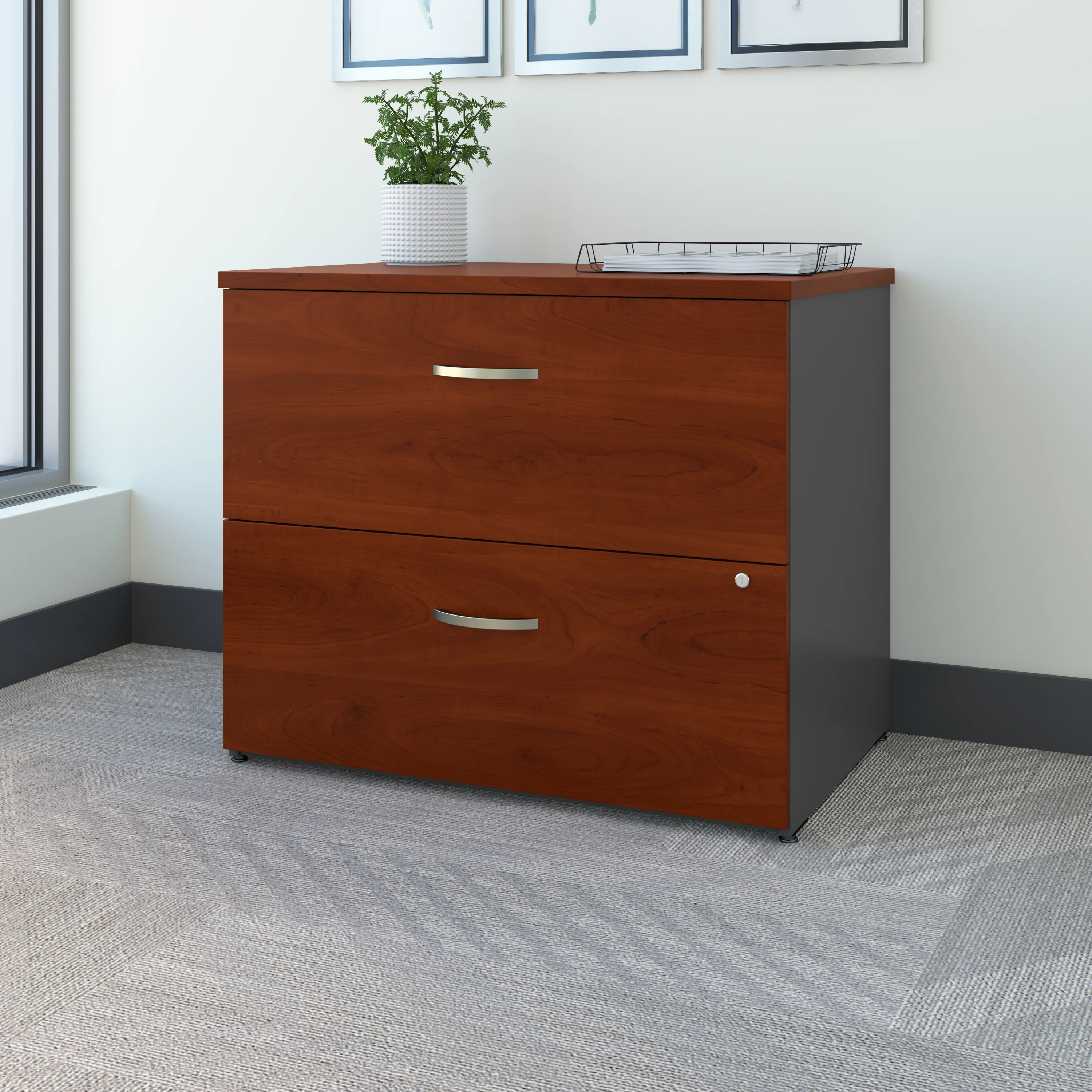72" Hansen Cherry Bow Front U-Desk with Hutch and Storage - Image 3