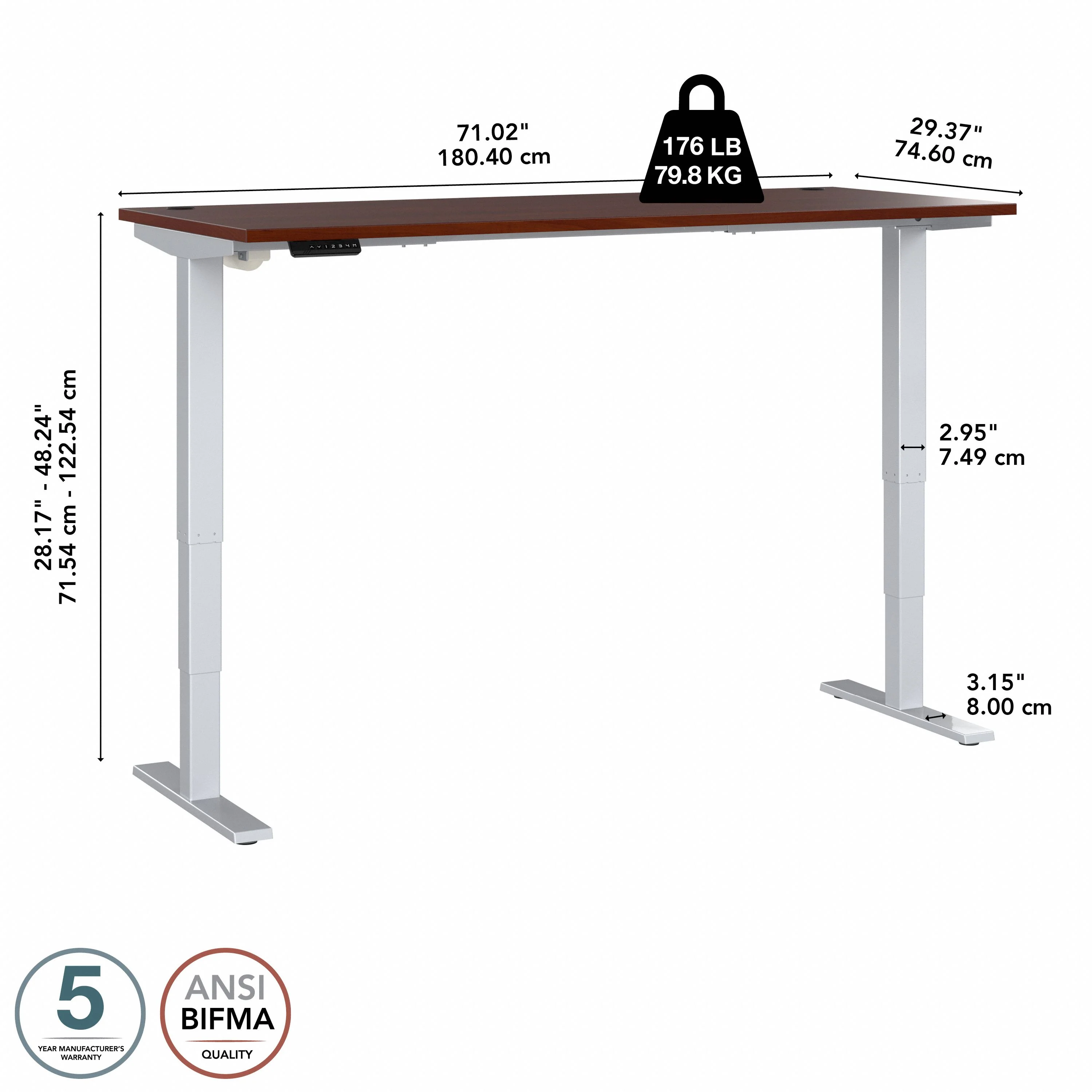 72" Large Modern Adjustable Standing Office Desk in Hansen Cherry with Metallic Base - Image 4