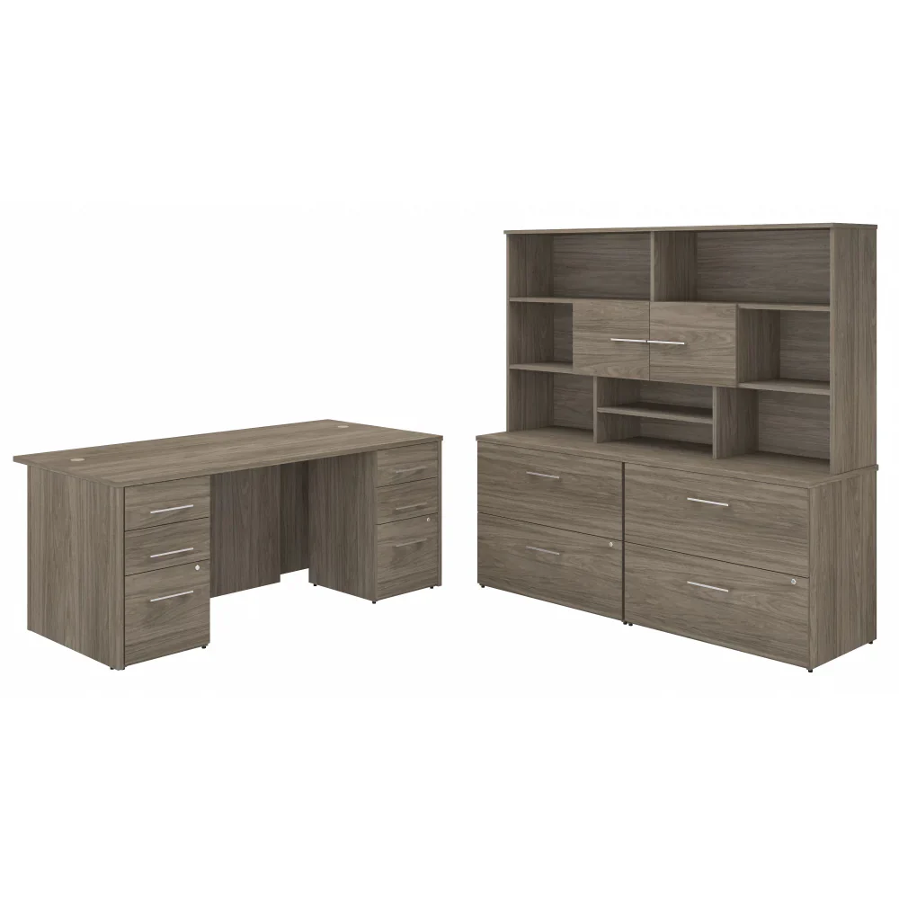 72" Modern Hickory Breakfront Executive Desk and Storage Suite - Image 2