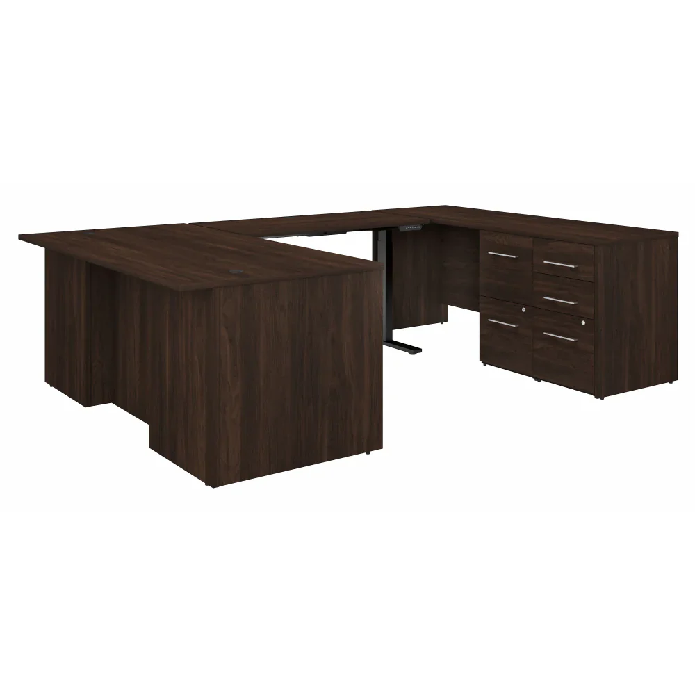 72" Black Walnut U-Shaped Executive Desk with Height Adjustable Bridge - Image 2