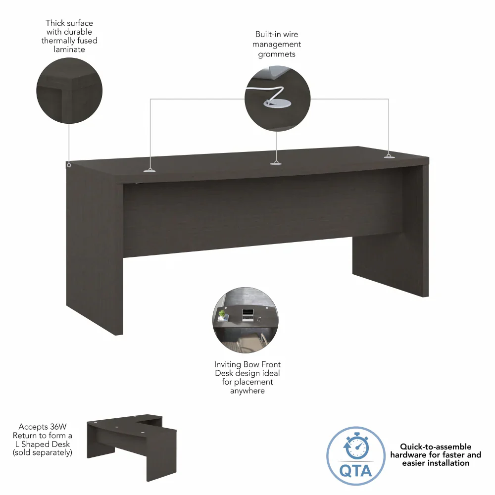 72" Bow Front Executive Desk in Charcoal Maple - Image 3