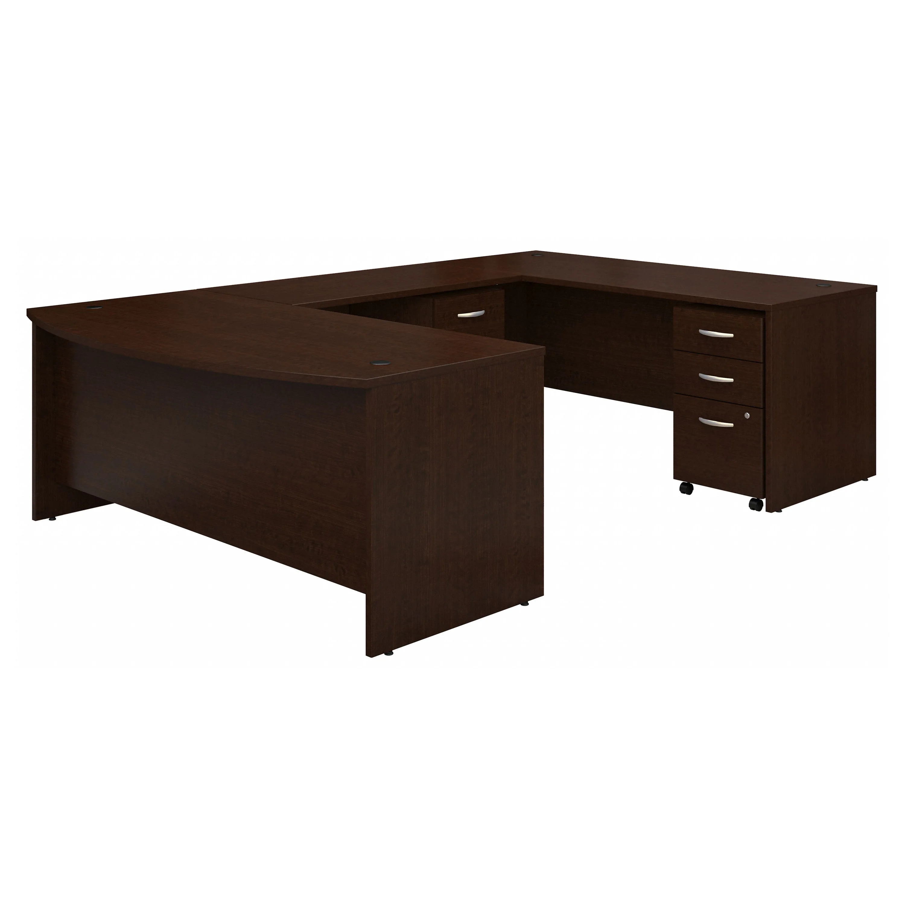 72" Bow-Front U-Shaped Desk with Two Mobile Pedestals in Mocha Cherry - Image 2