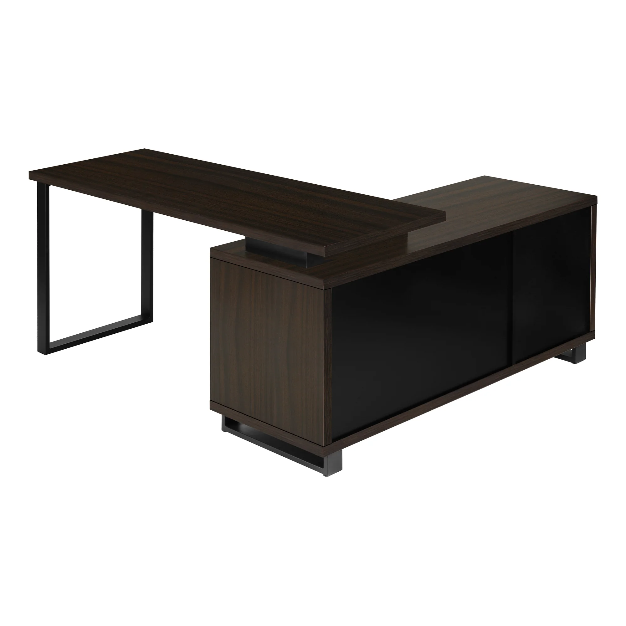 72" Espresso and Black Executive L-Shaped Desk - Image 5