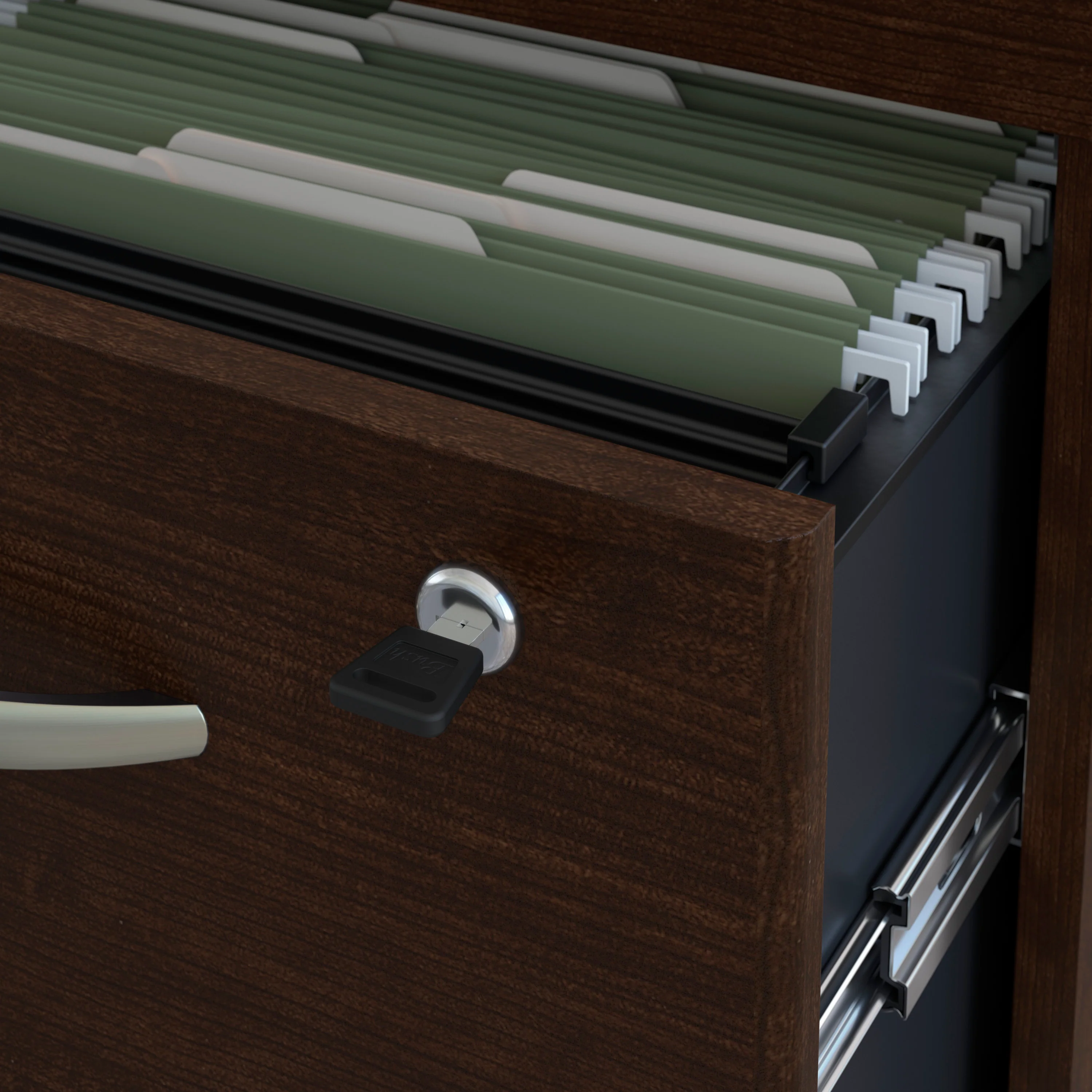 72" L-shaped Desk with 3-Drawer Mobile Pedestal in Mocha Cherry - Image 3