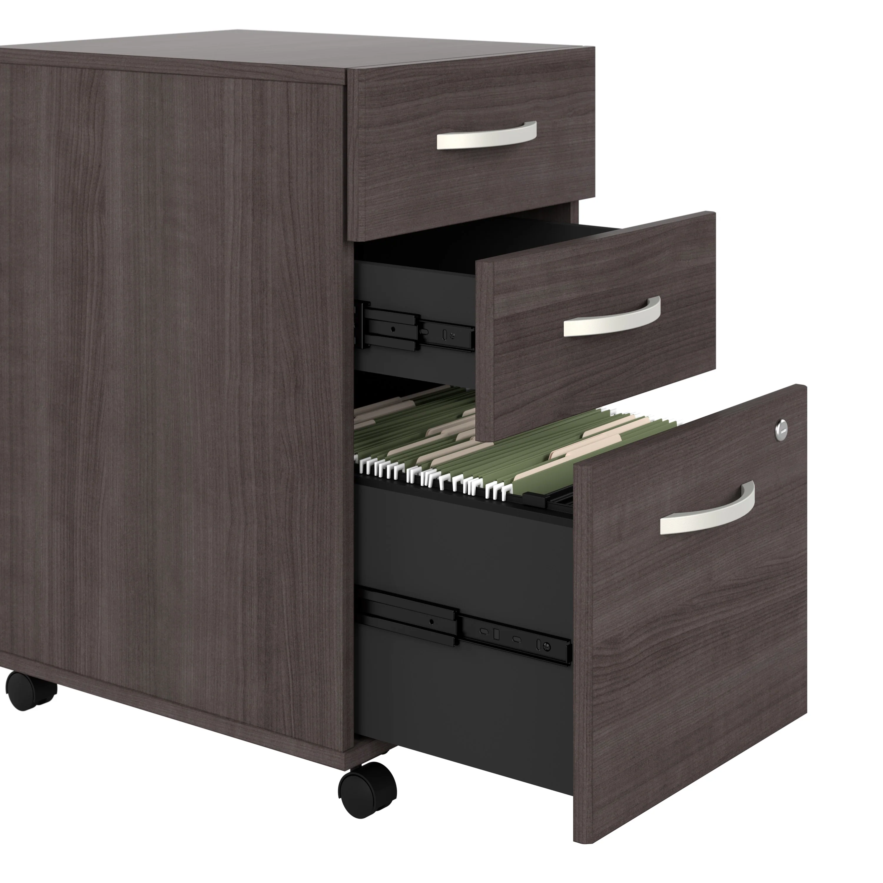 72" x 72" Modern L-Shaped Desk with Hutch & Mobile File in Storm Gray - Image 3