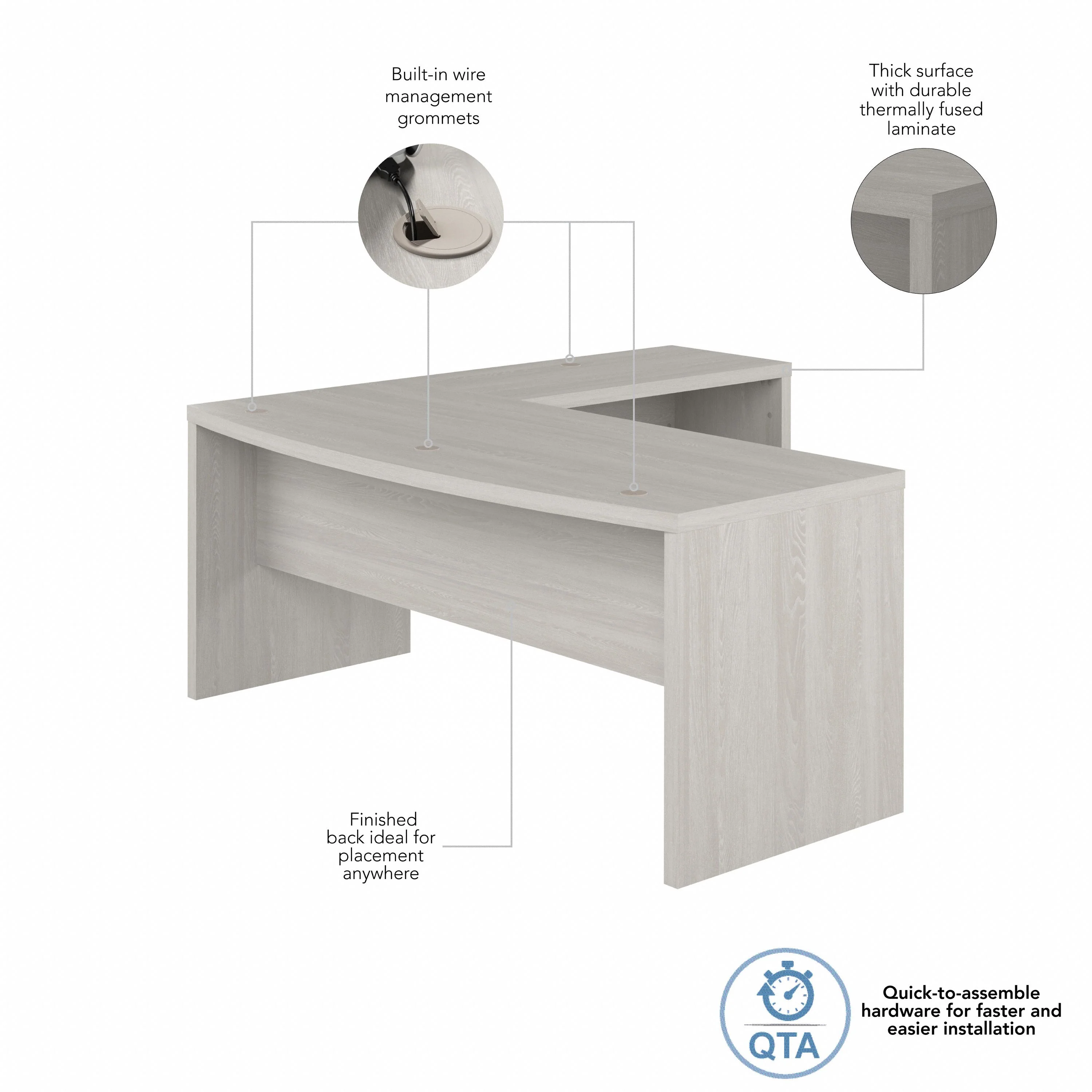 72" Modern L-Shaped Bow-Front Office Desk in Gray Sand - Image 3