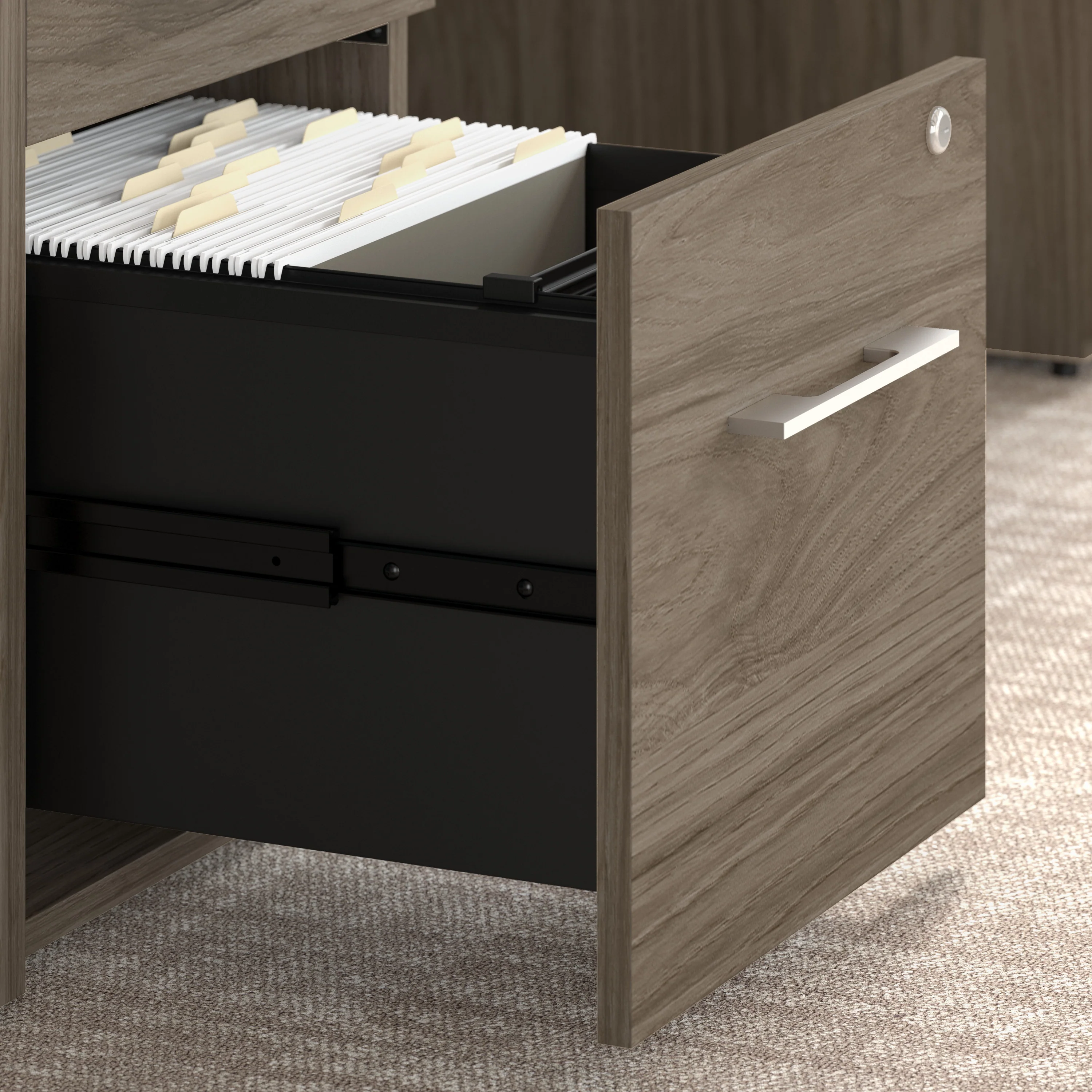 72" L-Shaped Modern Executive Desk with Drawers in Modern Hickory - Image 3