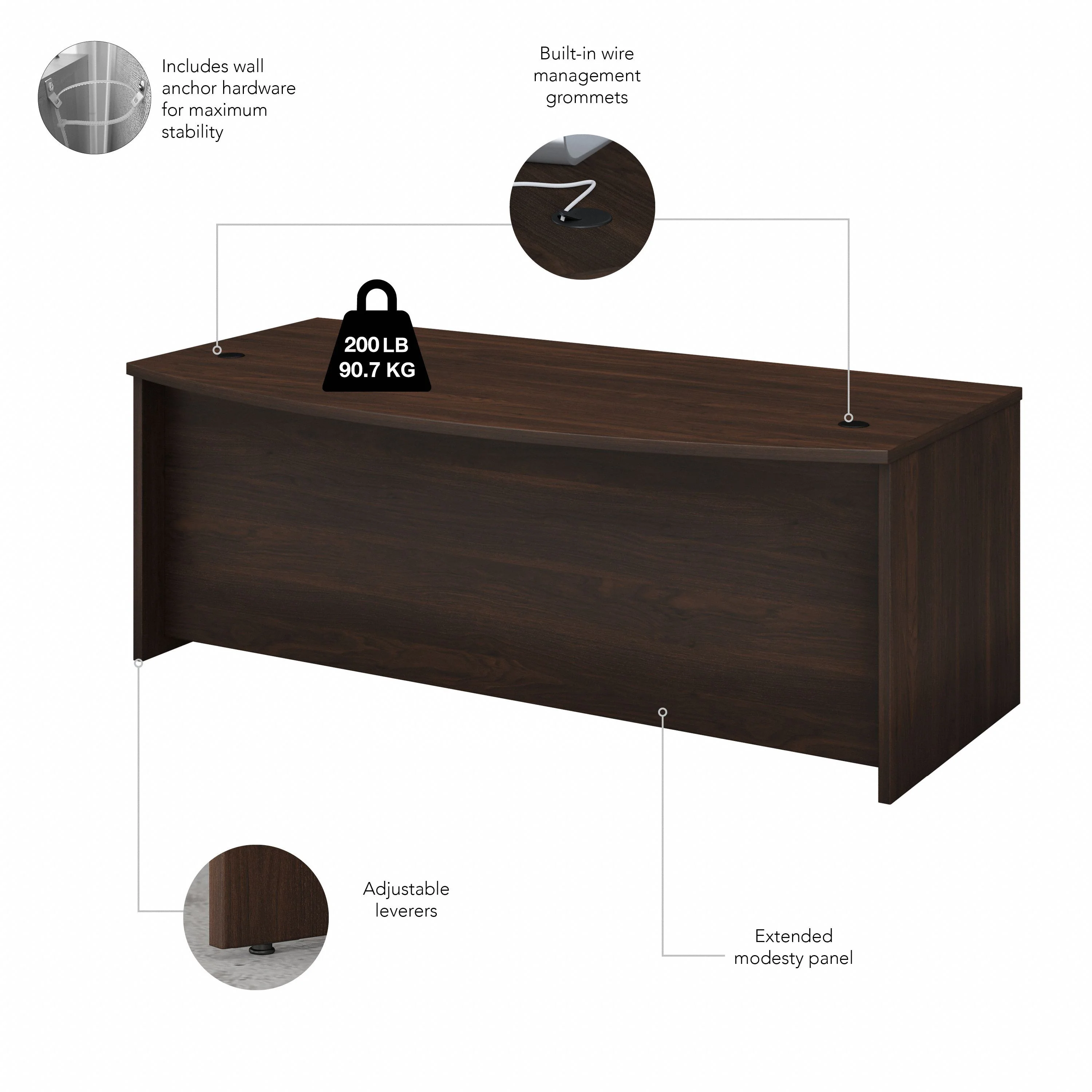 72" Modern Bow-Front Executive Desk with Privacy Panel in Black Walnut - Image 5