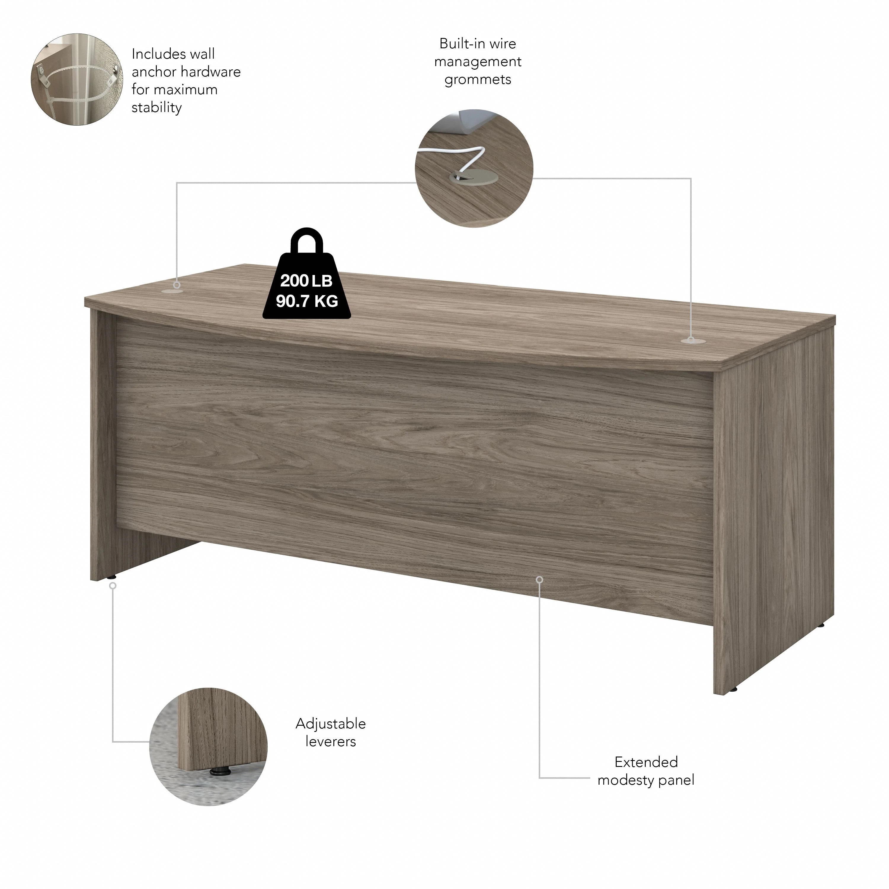 72" Bow-Front Office Desk with Privacy Panel in Modern Hickory - Image 4