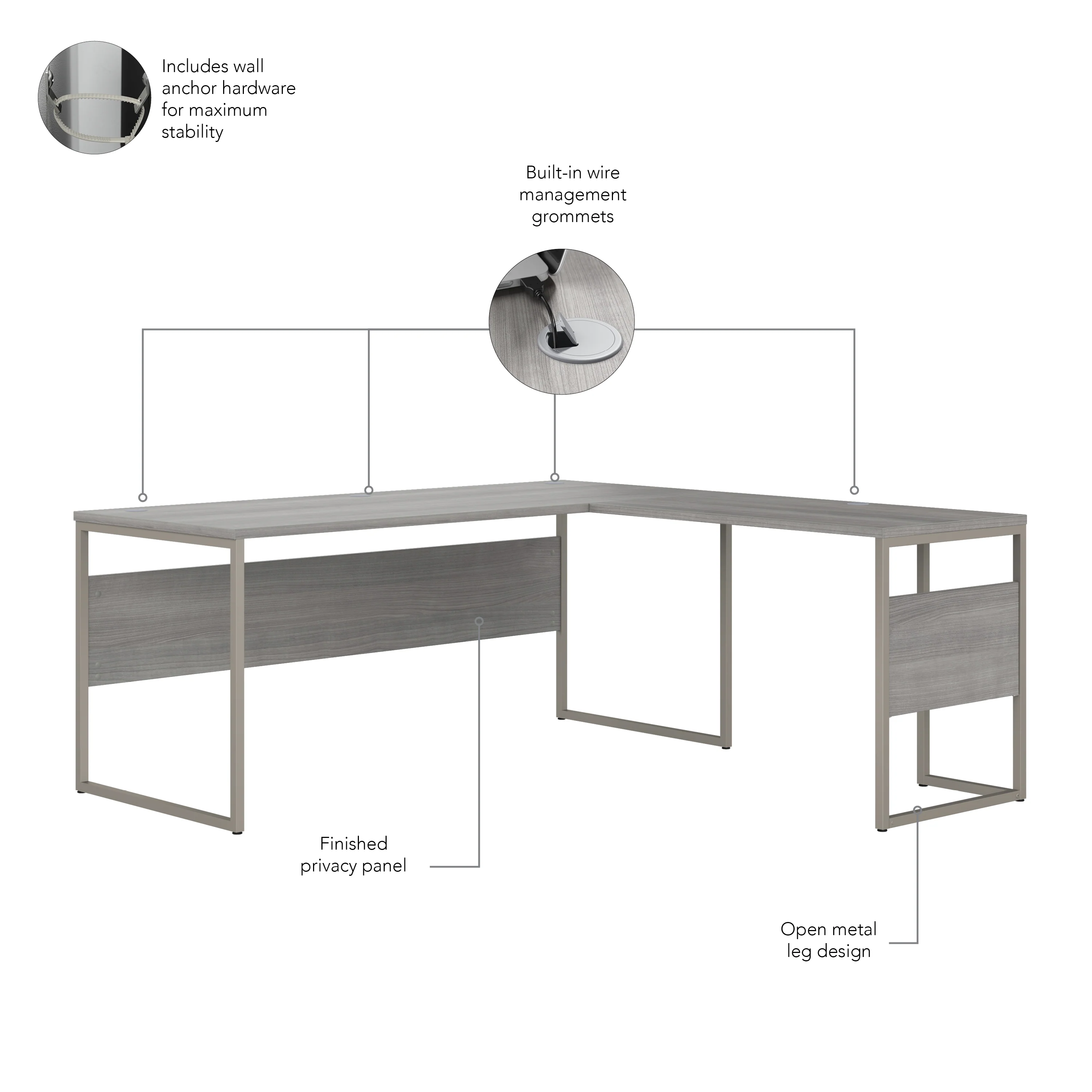 72”Modern Executive L-Shaped Office Desk in Platinum Gray - Image 3