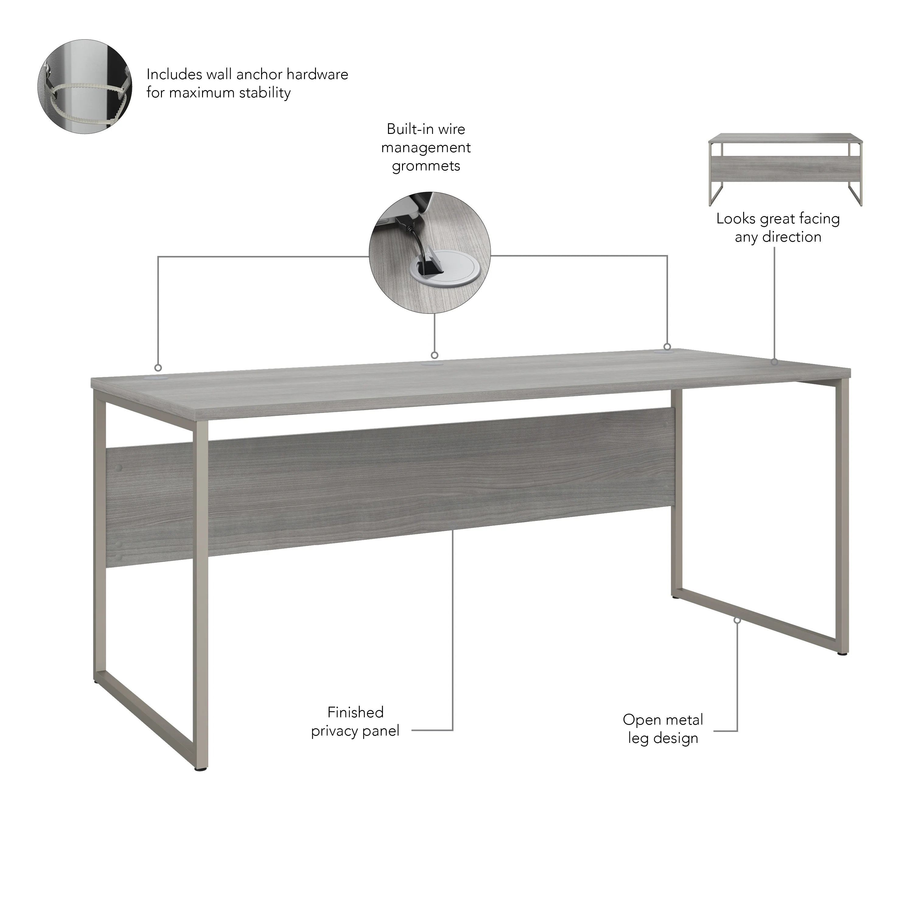 72" Modern Executive Office Desk with Metal Legs in Platinum Gray - Image 3