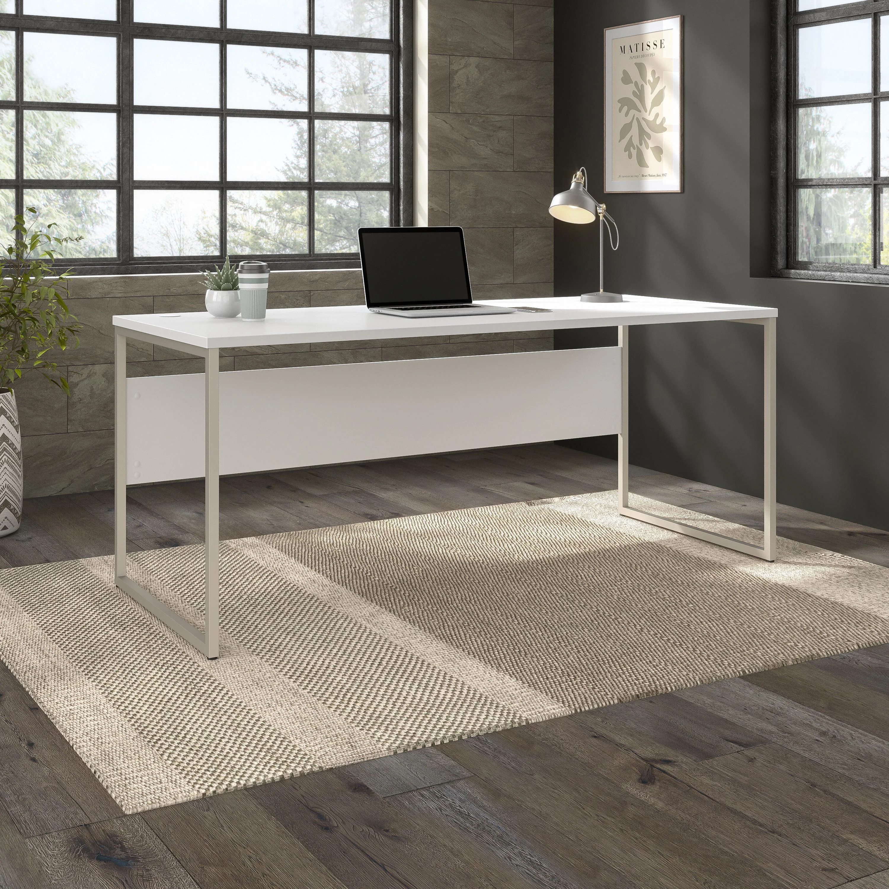72" Modern Executive Office Desk with Metal Legs in White - Image 2