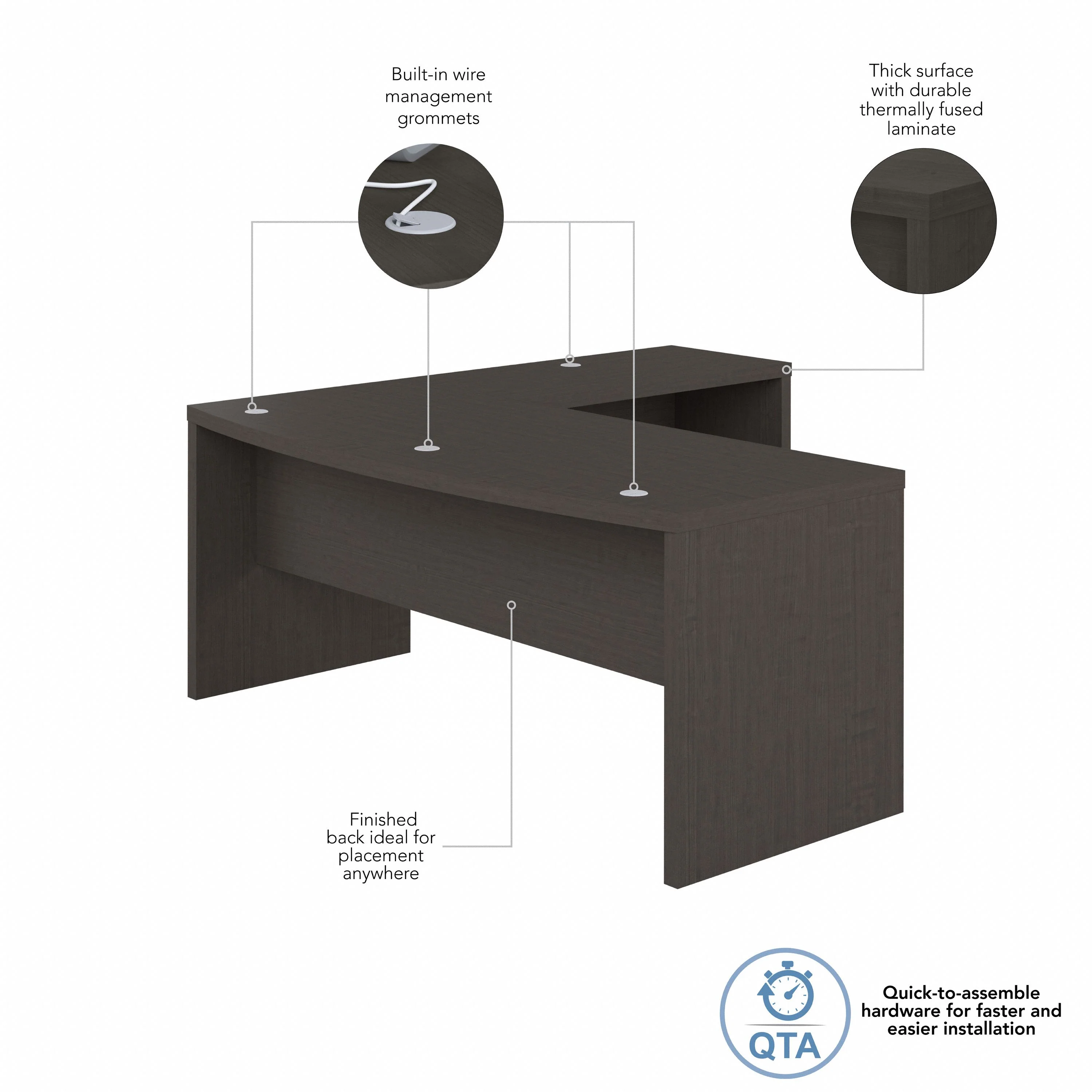 72" Modern L-Shaped Bow-Front Office Desk in Charcoal Maple - Image 3