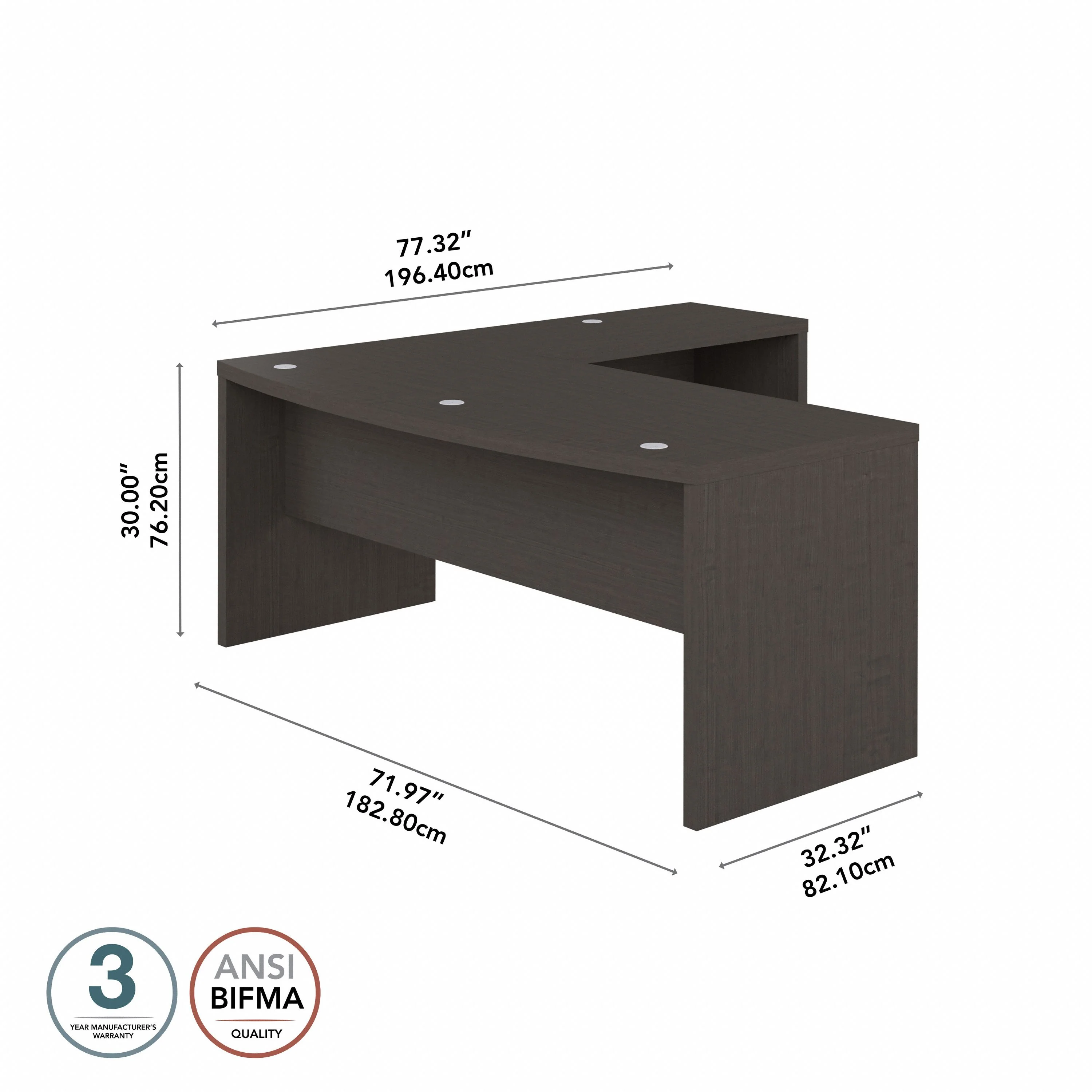 72" Modern L-Shaped Bow-Front Office Desk in Charcoal Maple - Image 4