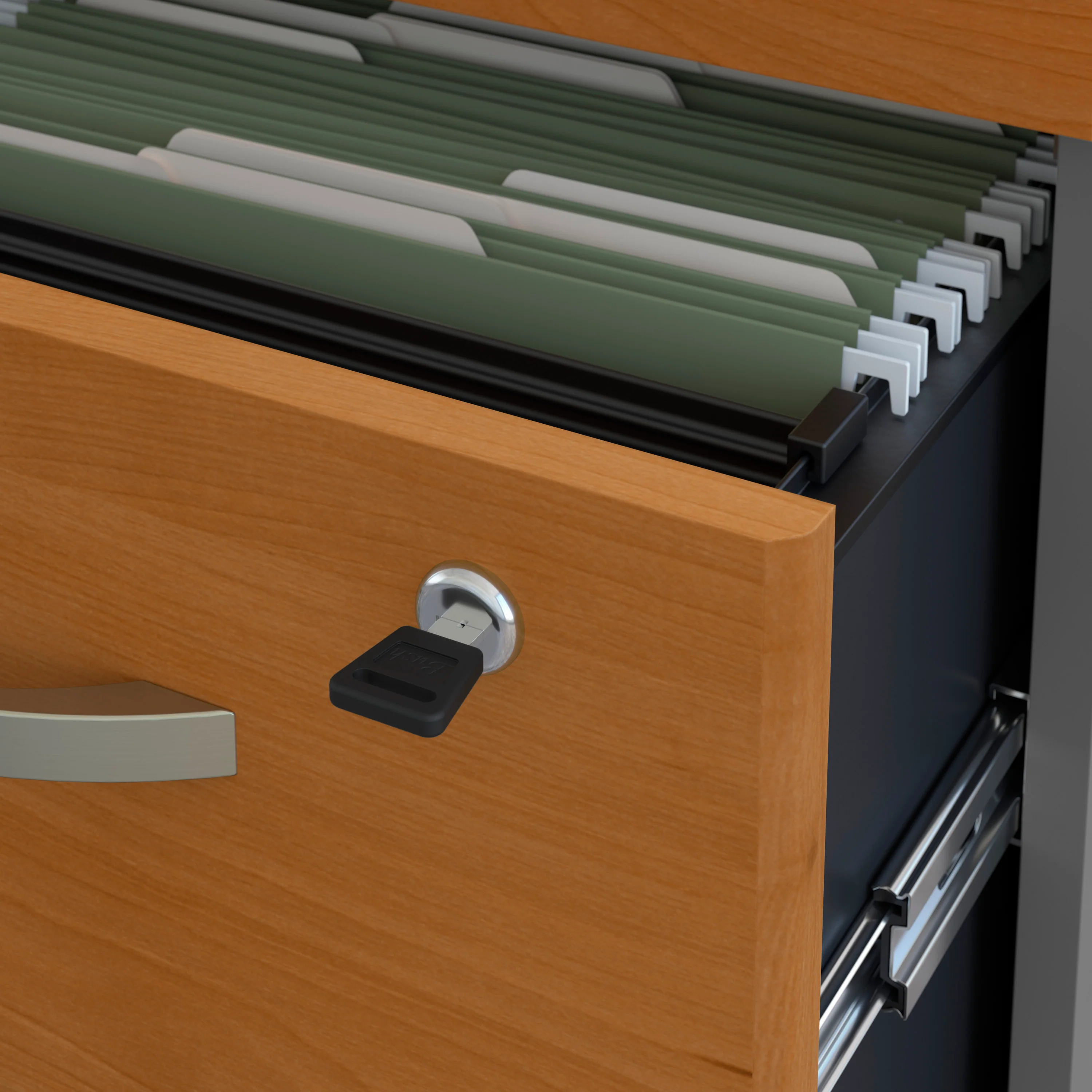 72" L-shaped Desk with Hutch and Mobile File Cabinet in Natural Cherry/Graphite Gray - Image 3