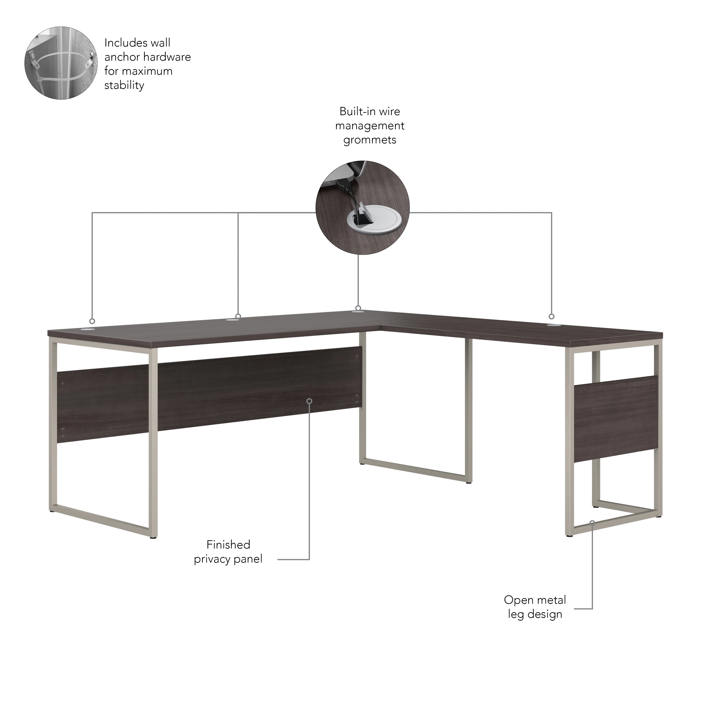 72" Modern L-Shaped Office Desk in Storm Gray - Image 3