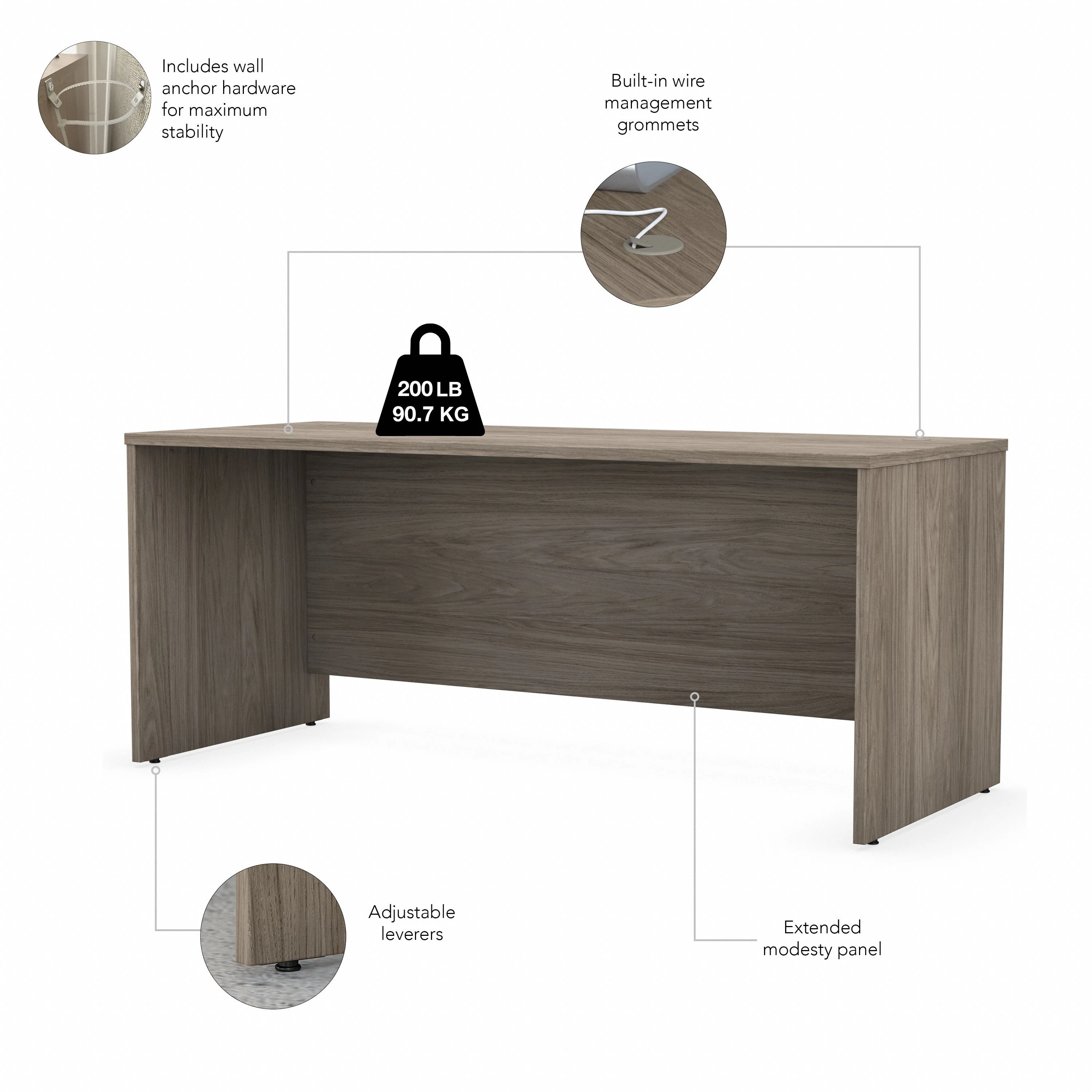 72" Modern Office Desk with Privacy Panel in Modern Hickory - Image 3