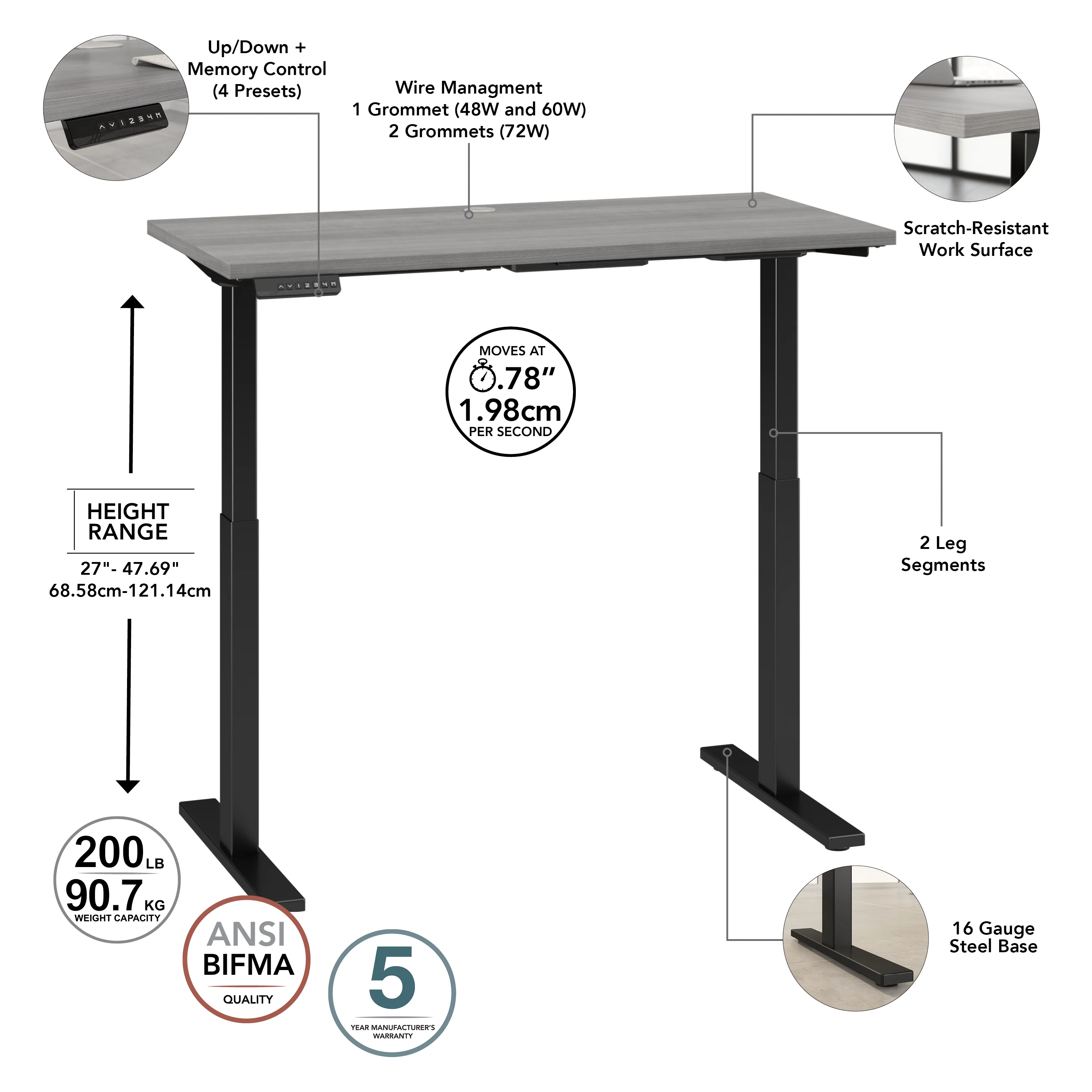72" Modern Standing Office Desk in Platinum Gray with Black Base - Image 3