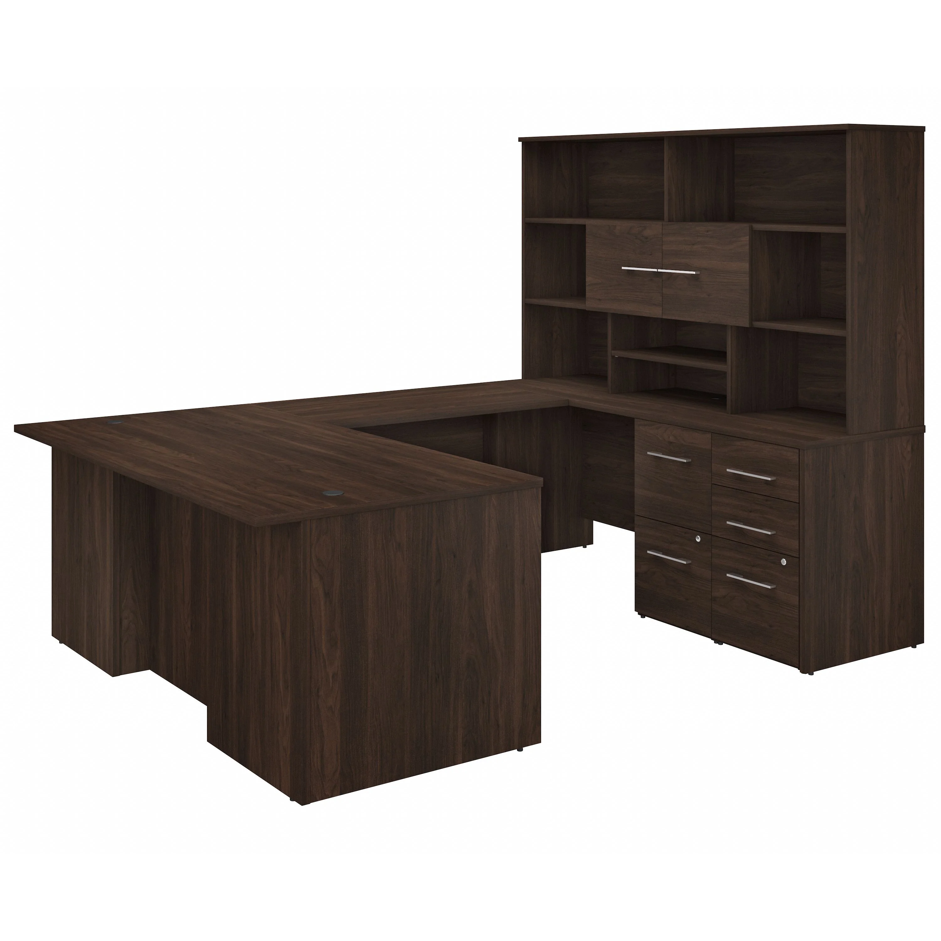 72" Modern U-Shaped Executive Office Desk with Max Storage in Black Walnut - Image 2