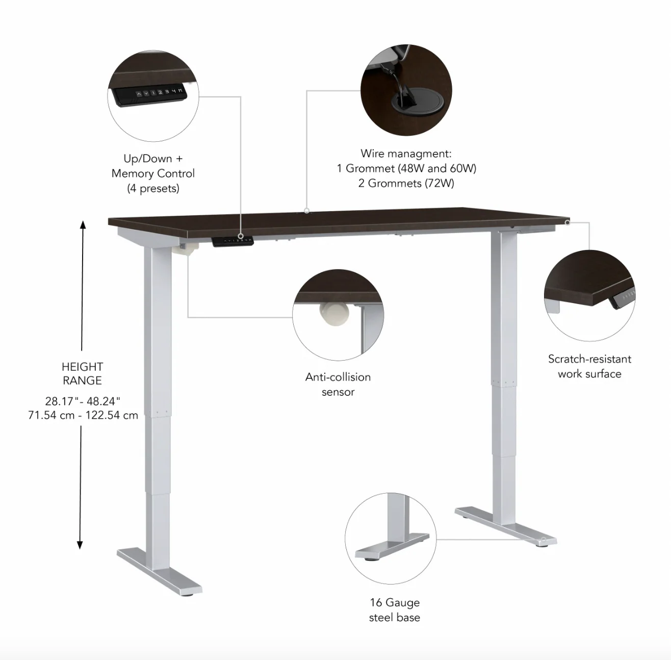 48" Mocha Cherry Sit-Stand Office Desk with Motorized Height Adjustment - Image 4